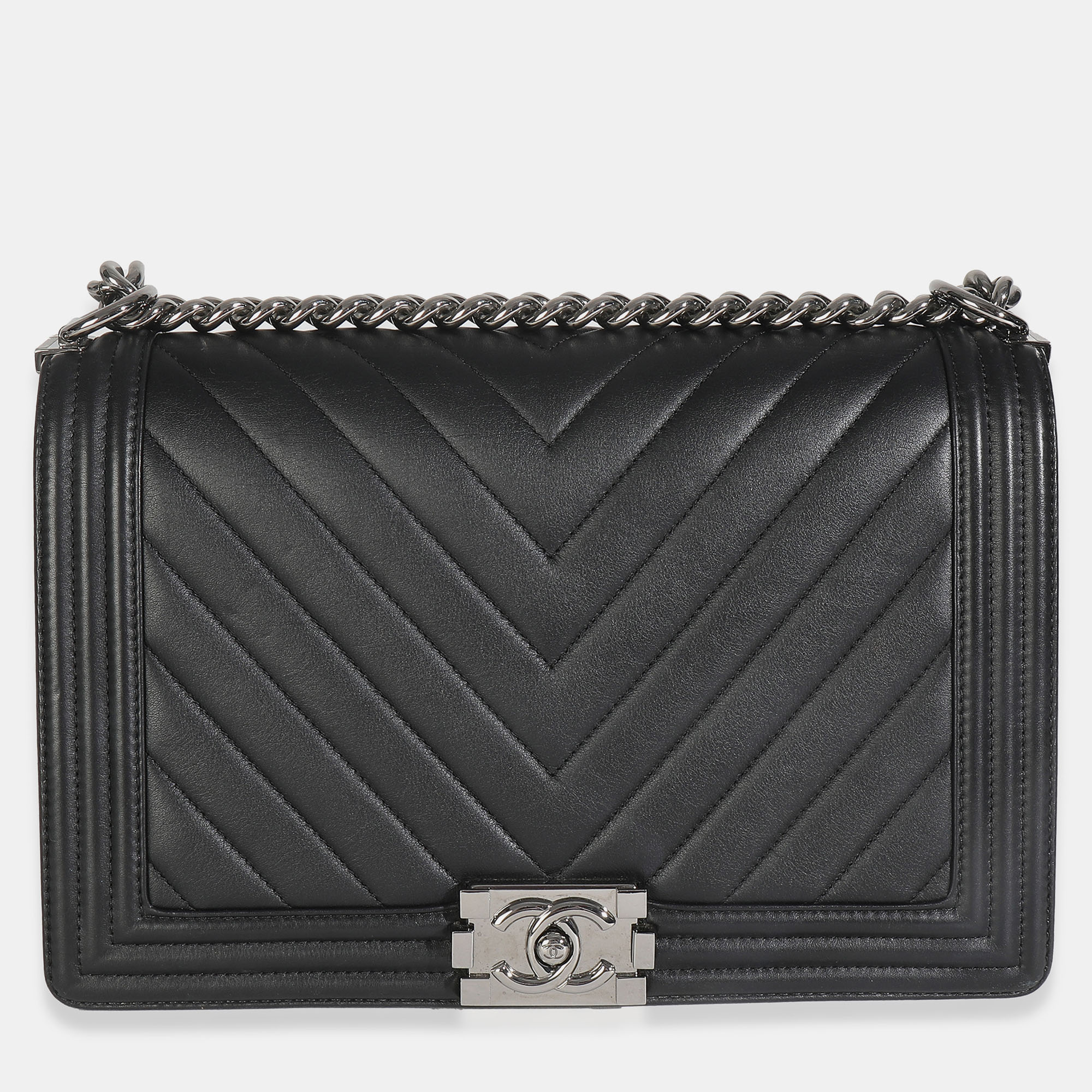 

Chanel Black Calfskin Quilted Chevron New Medium Boy Bag