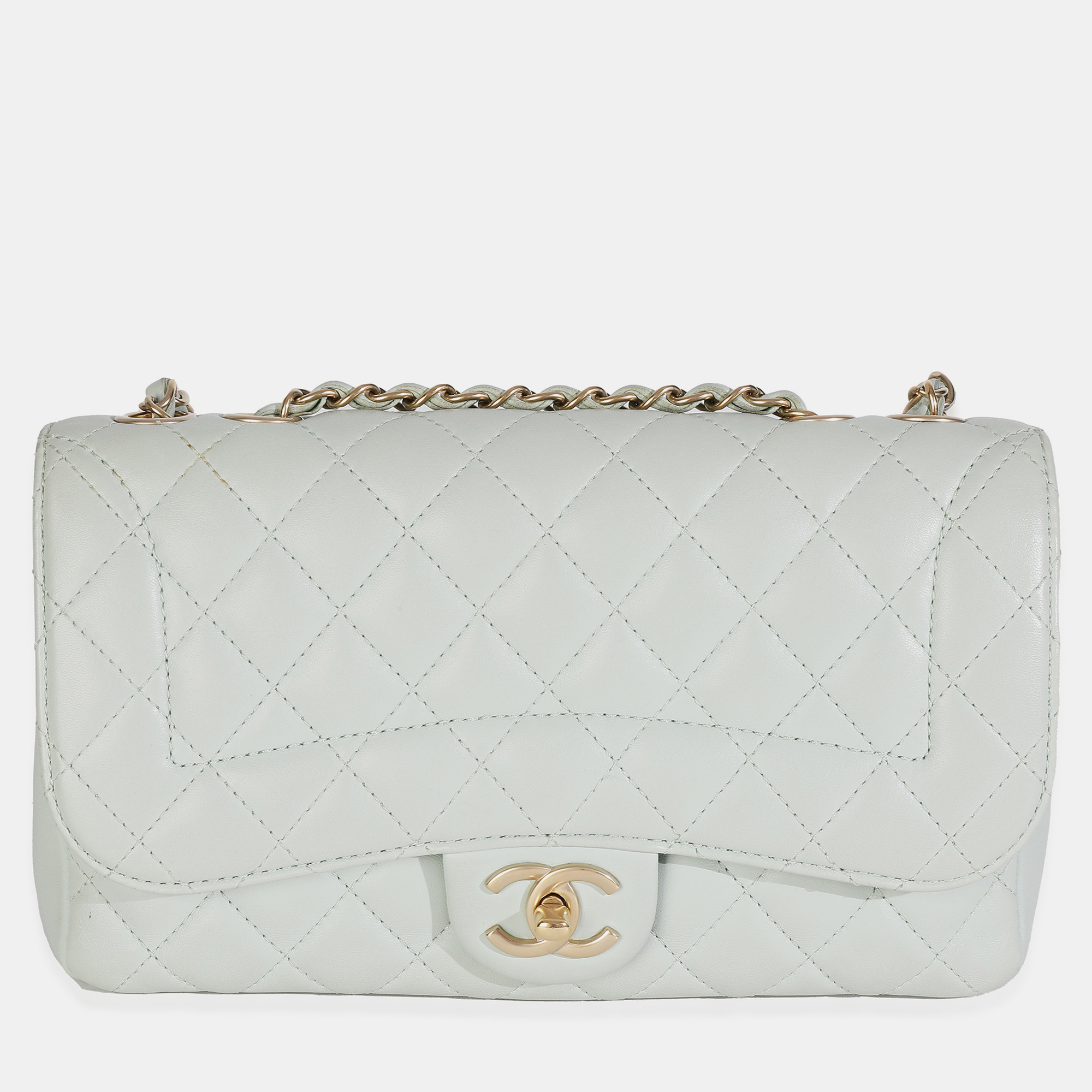 

Chanel Light Green Quilted Lambskin Medium Mademoiselle Chic Flap Bag, White
