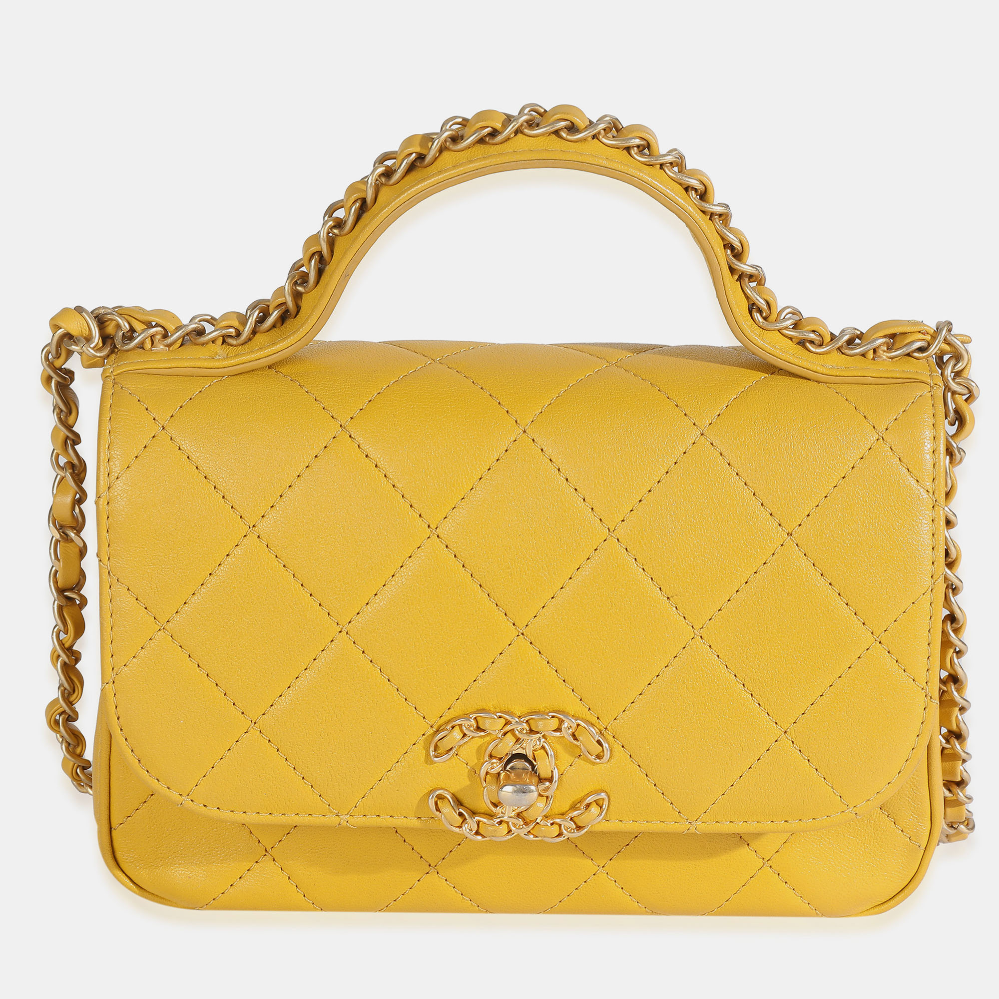 

Chanel Yellow Quilted Lambskin Small Chain Infinity Top Handle Flap