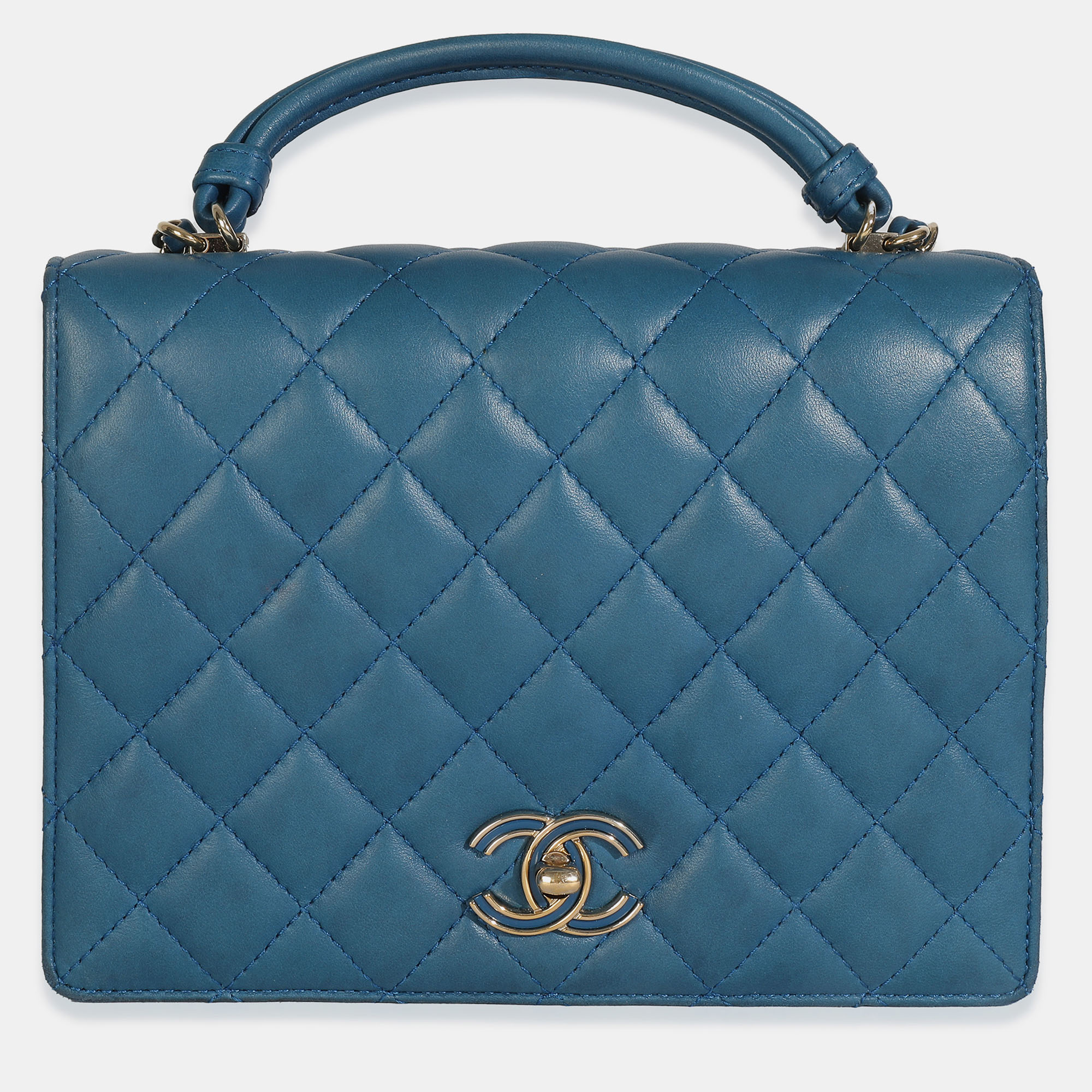 

Chanel Blue Quilted Lambskin Top Handle Flap Bag