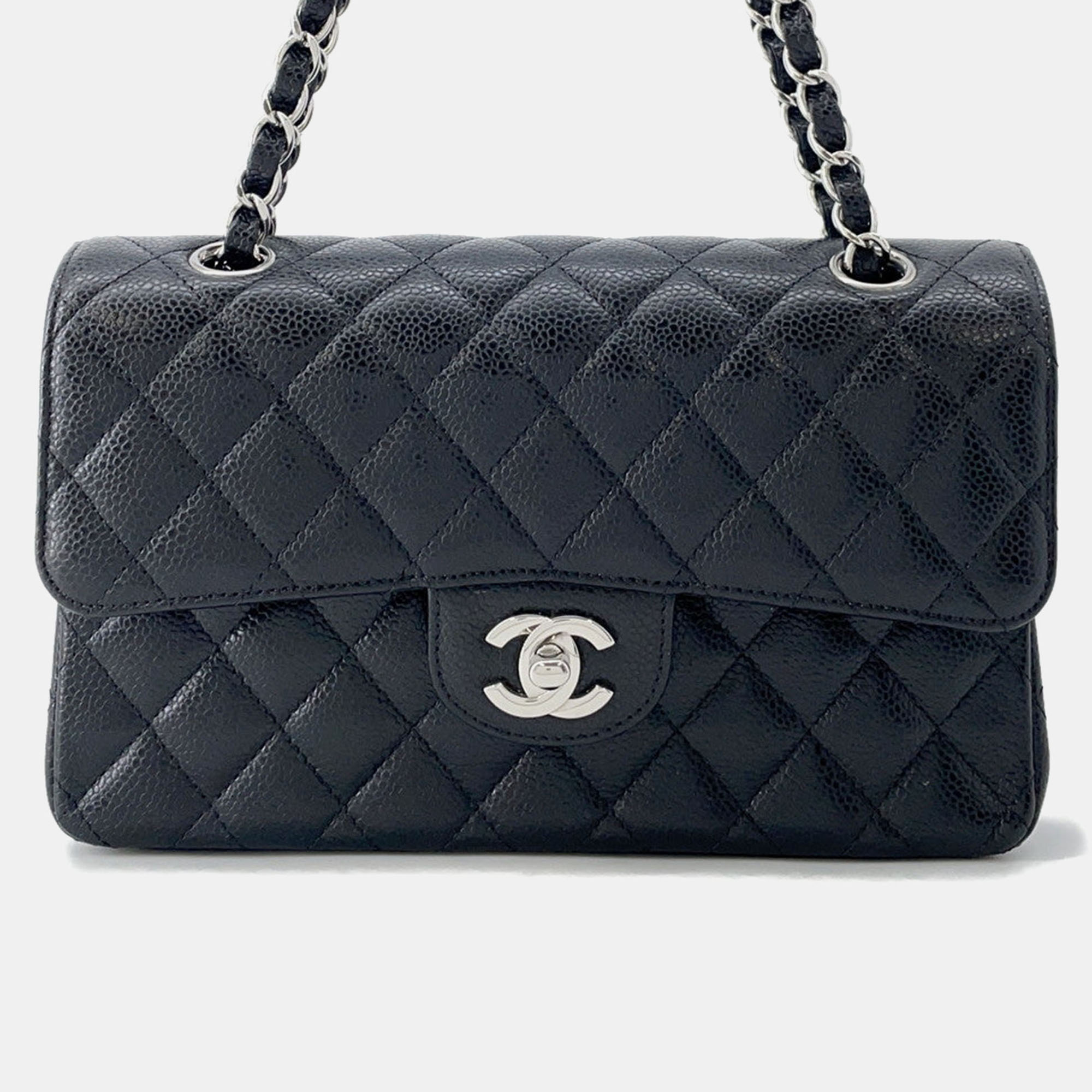 

Chanel Matelasse W-Flap W-Chain Shoulder Bag Black Caviar Leather Size