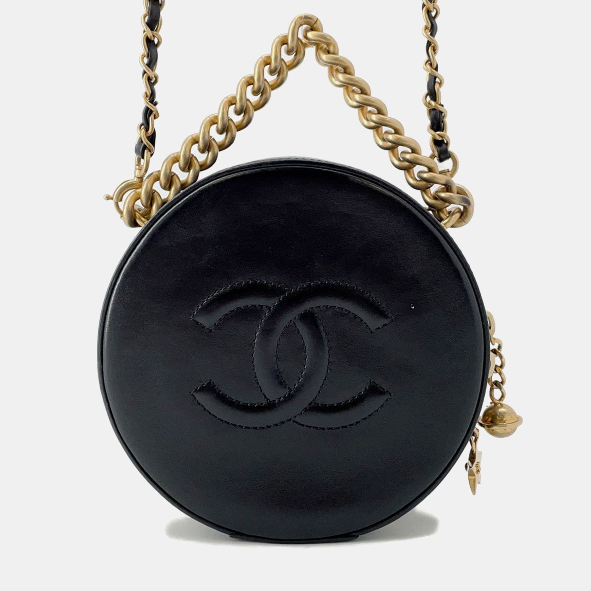 Chanel As Earth Round Chain Bag Black Leather