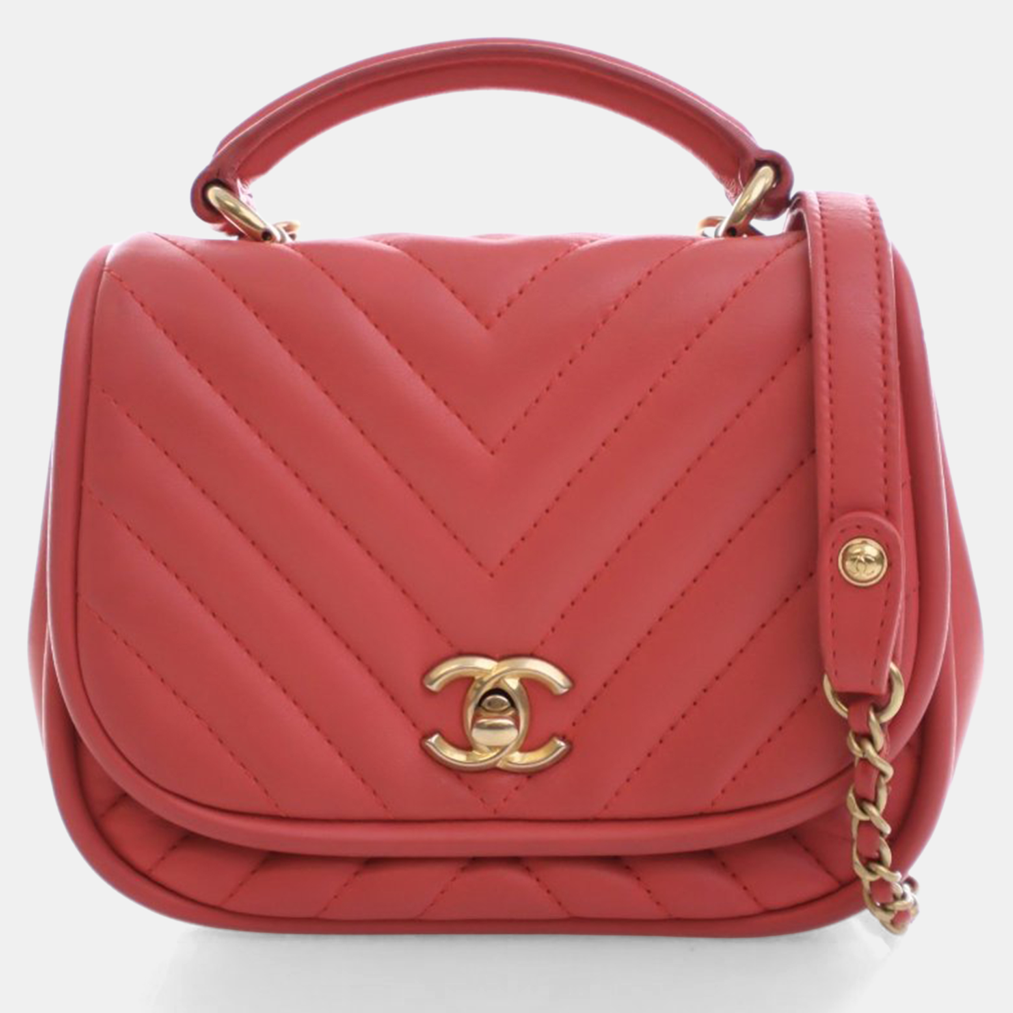 

Chanel Mini Lambskin Reversed Round Flap Bag, Red