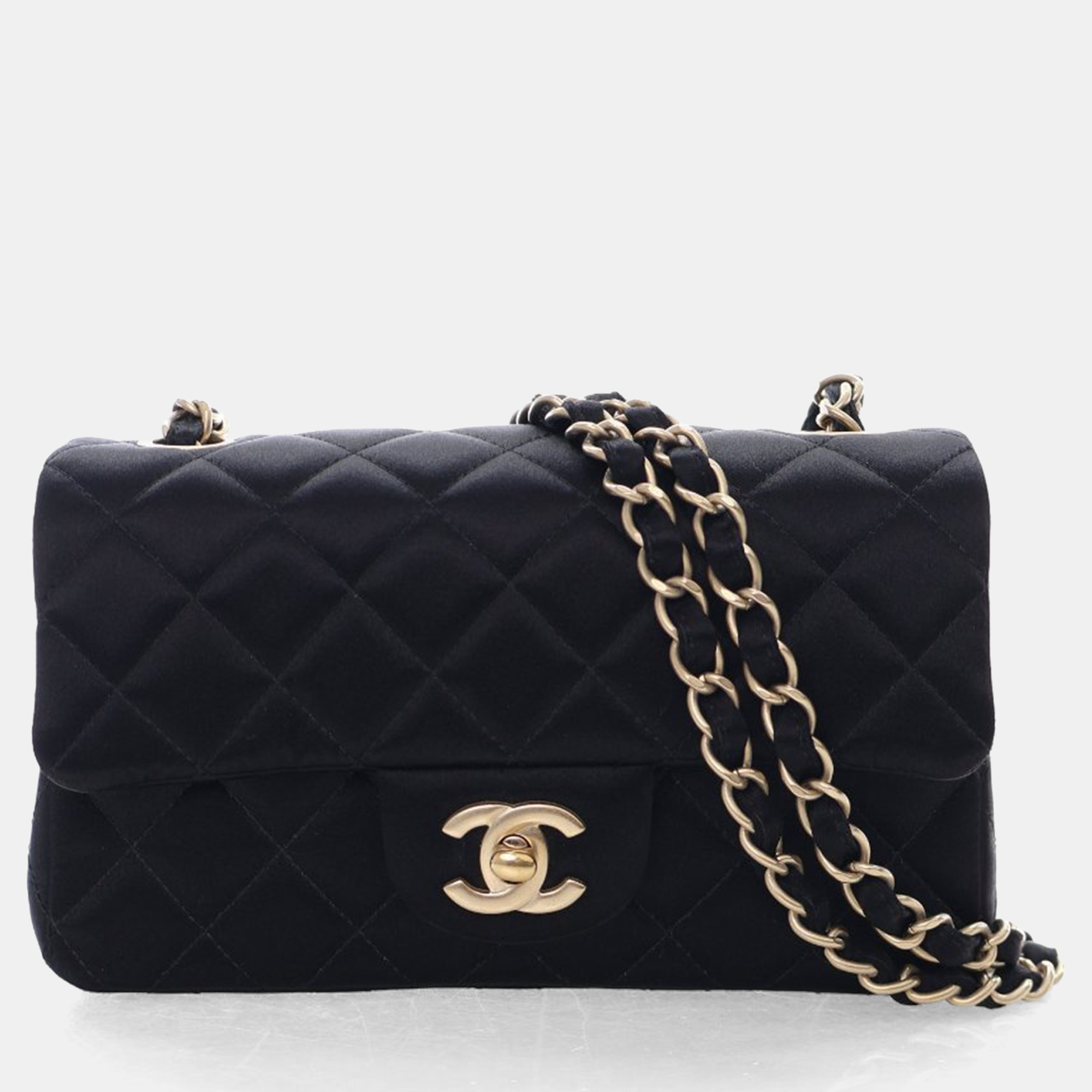 

Chanel Mini Satin Rectangular Classic Flap Bag, Black