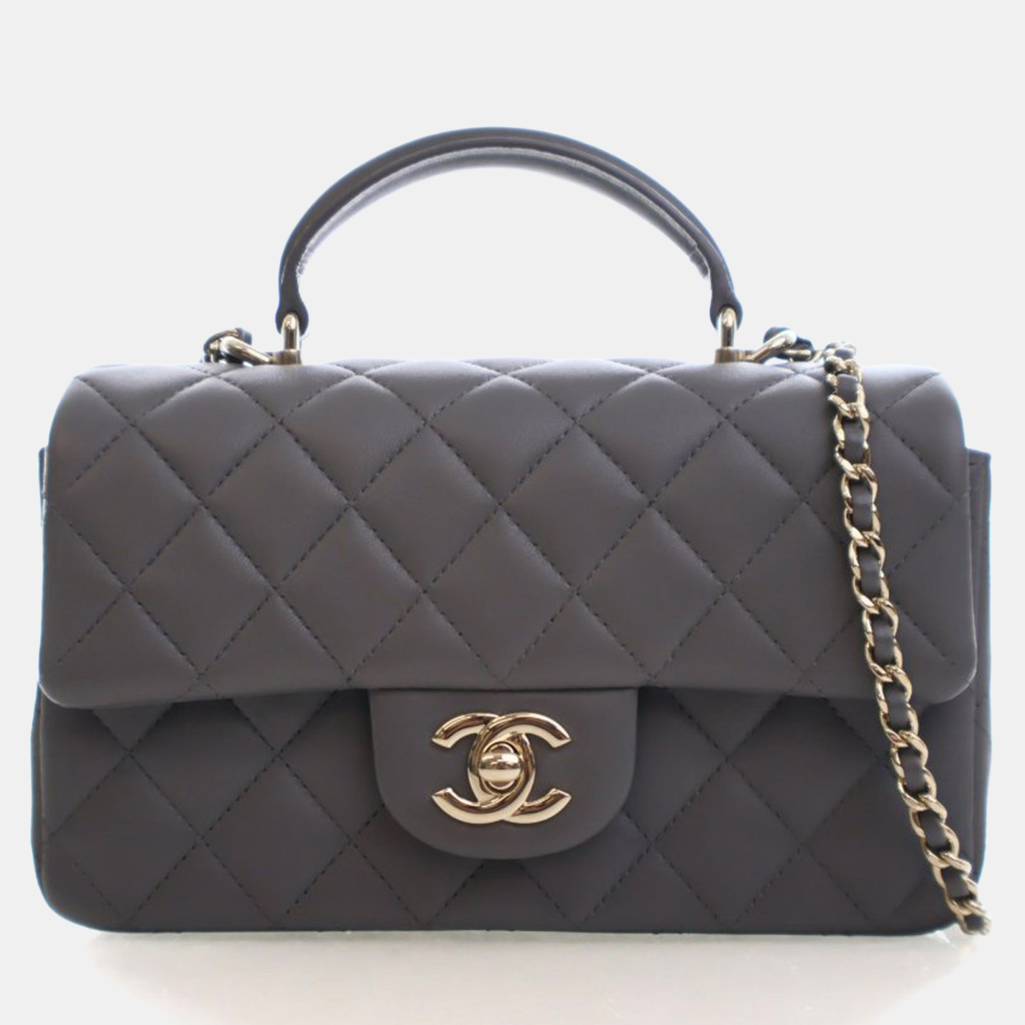 

Chanel Mini Lambskin Rectangular Top Handle Classic Flap Bag, Grey