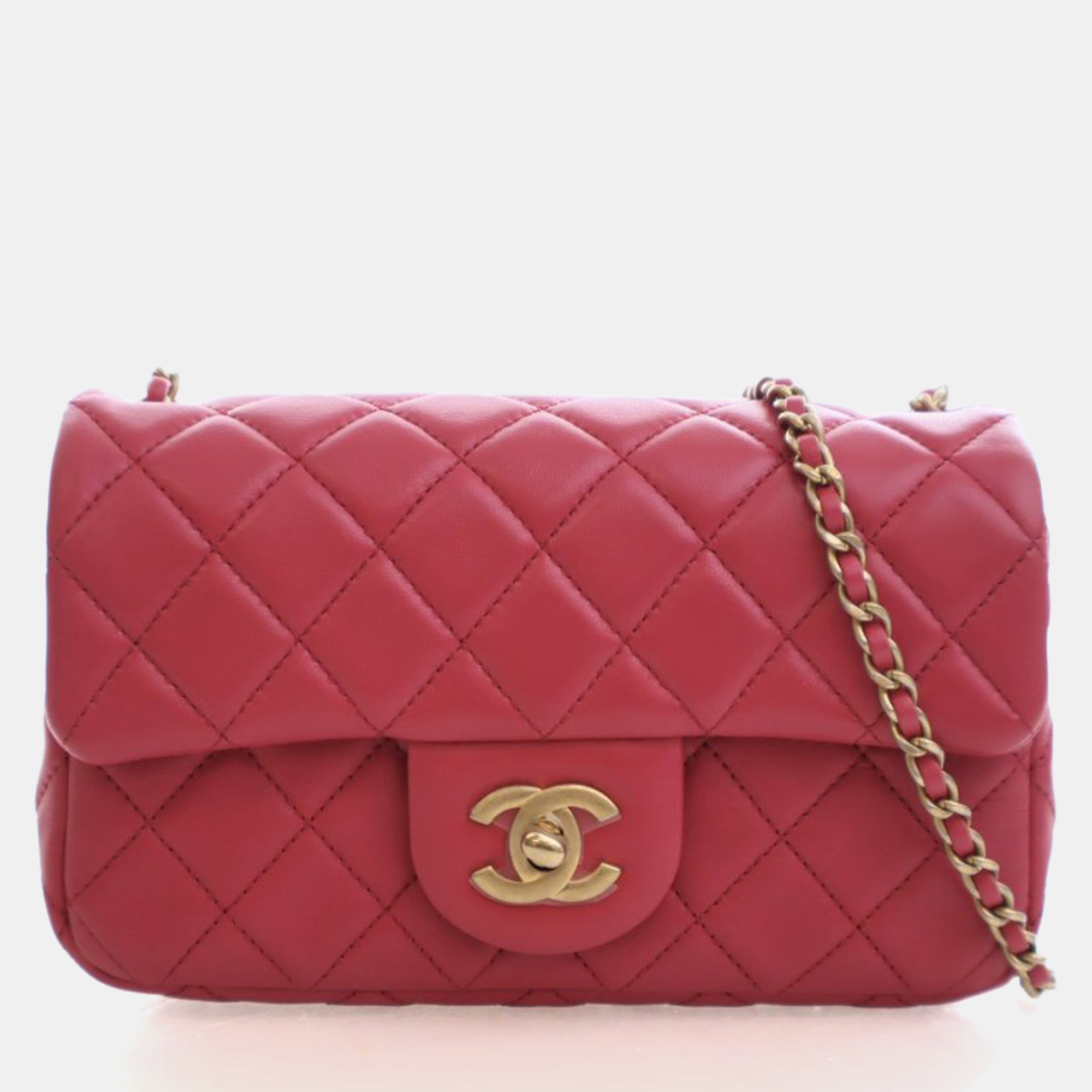 

Chanel Mini Lambskin Rectangular Pearl Crush Flap Bag, Red