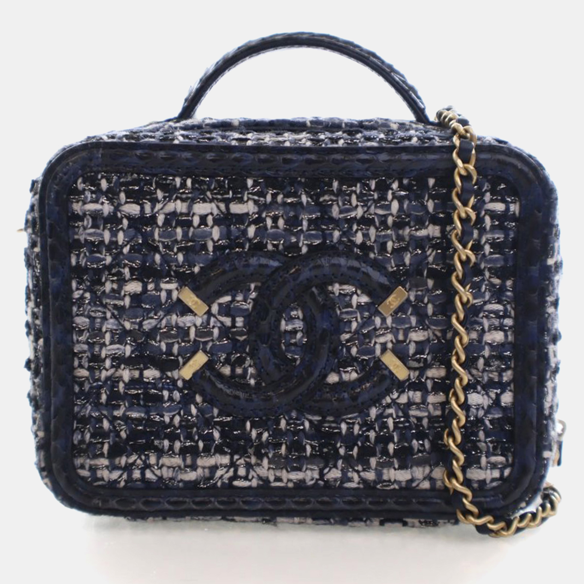 

Chanel Small Tweed Snakeskin Filigree Vanity, Blue