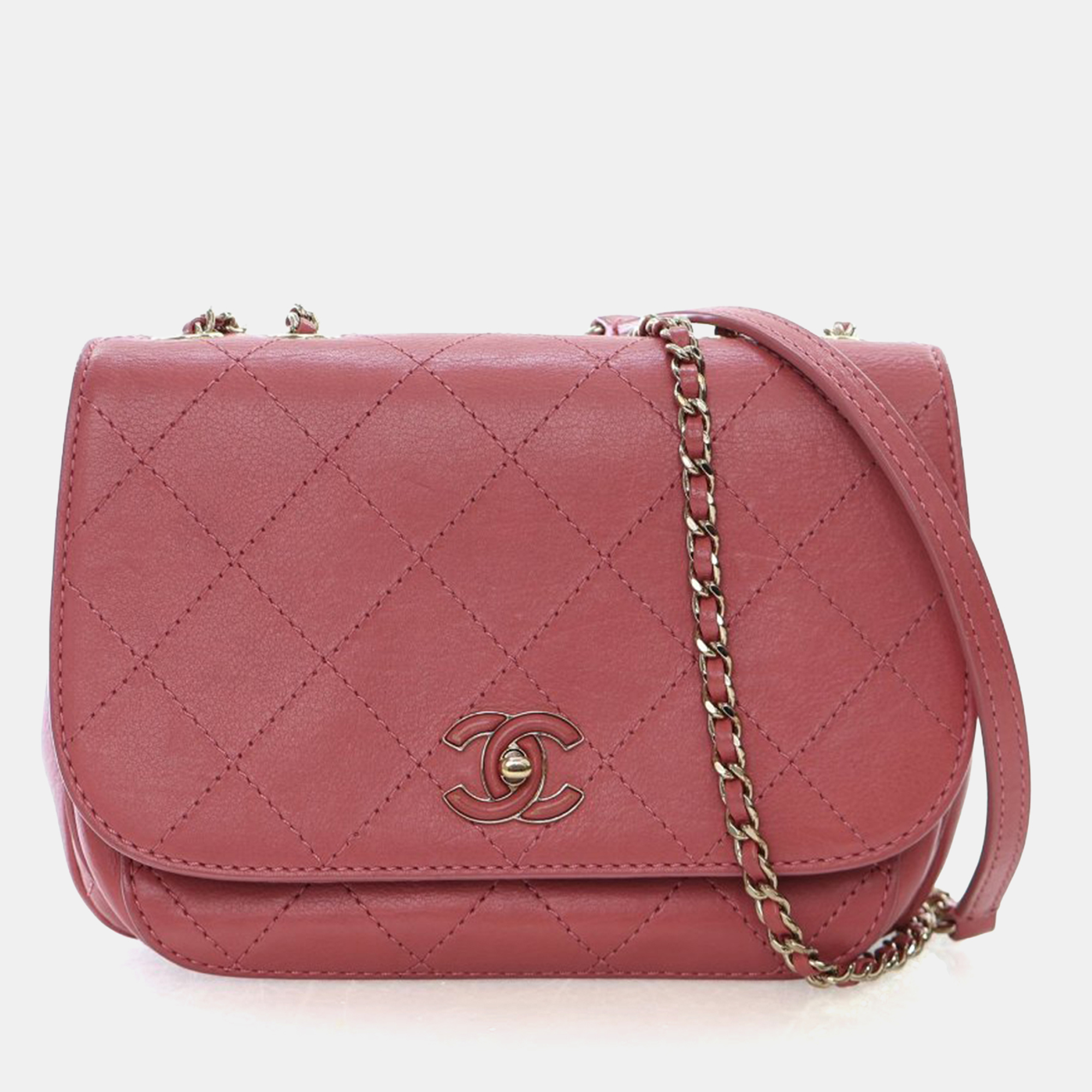

Chanel Small Calfskin Stitched CC Flap Bag, Pink