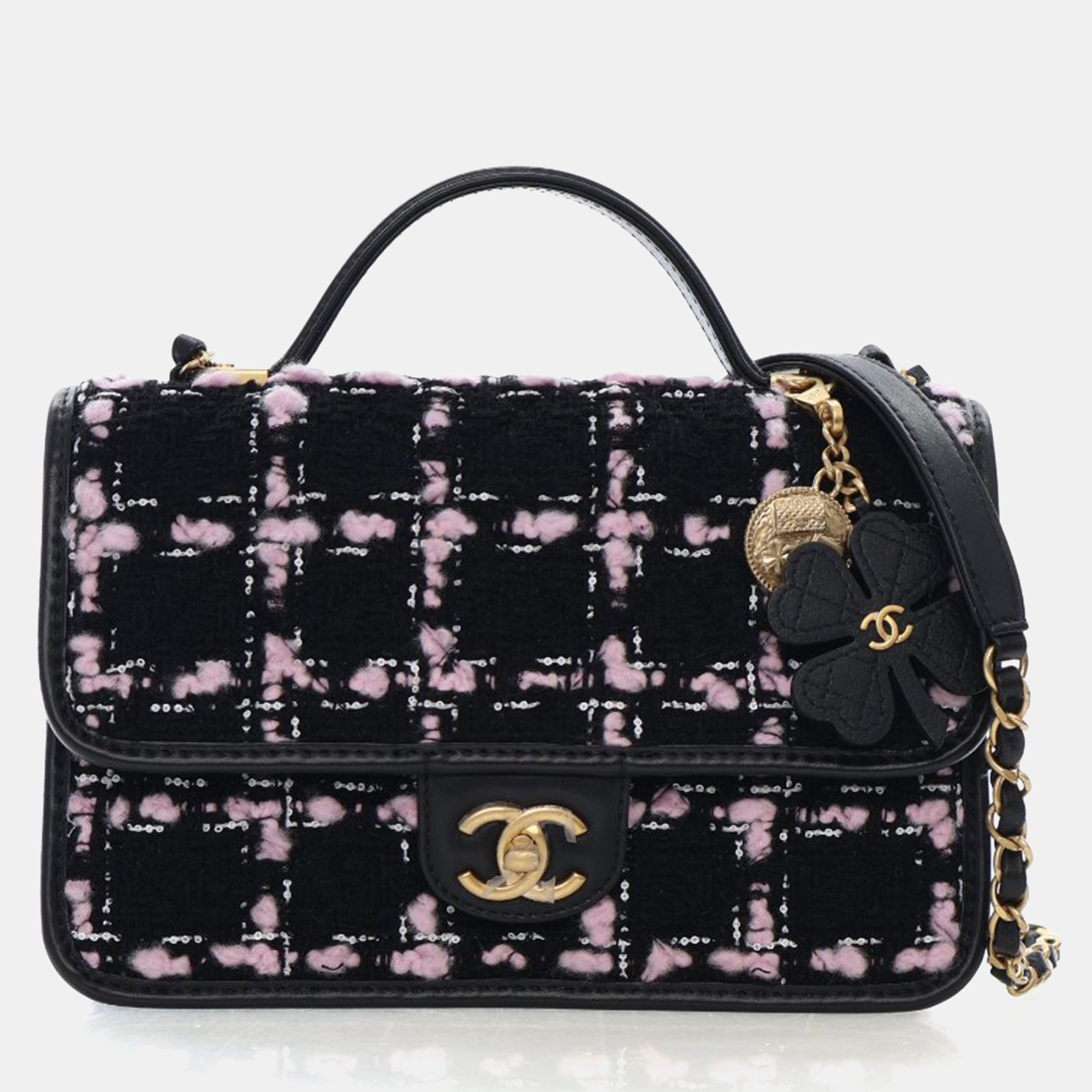 

Chanel Medium Tweed Top Handle Bag, Black