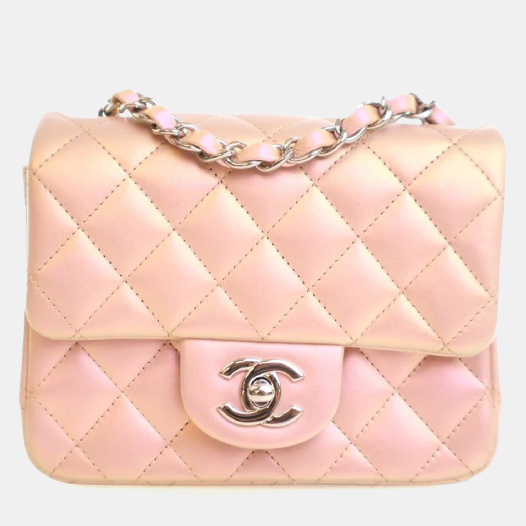 

Chanel Mini Calfskin Square Classic Flap Bag, Pink