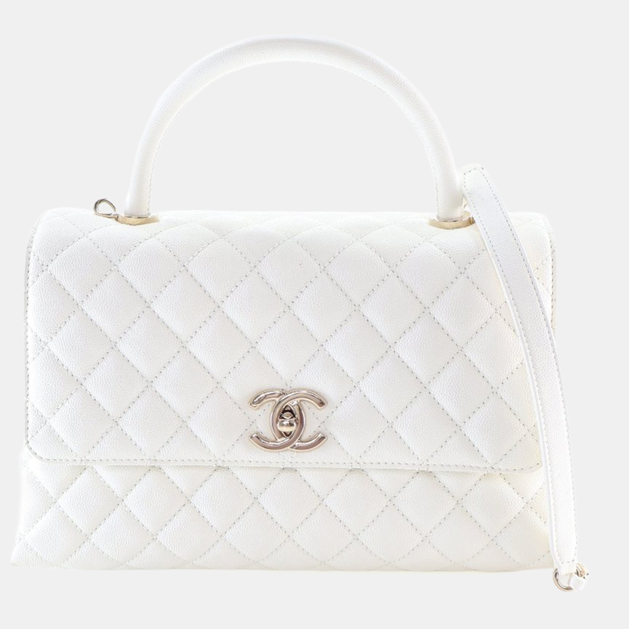 

Chanel Medium Caviar Coco Handle Flap Bag, White