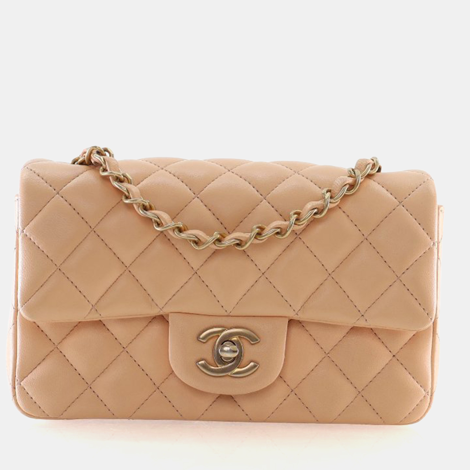 

Chanel Mini Lambskin Rectangular Flap Bag, Beige