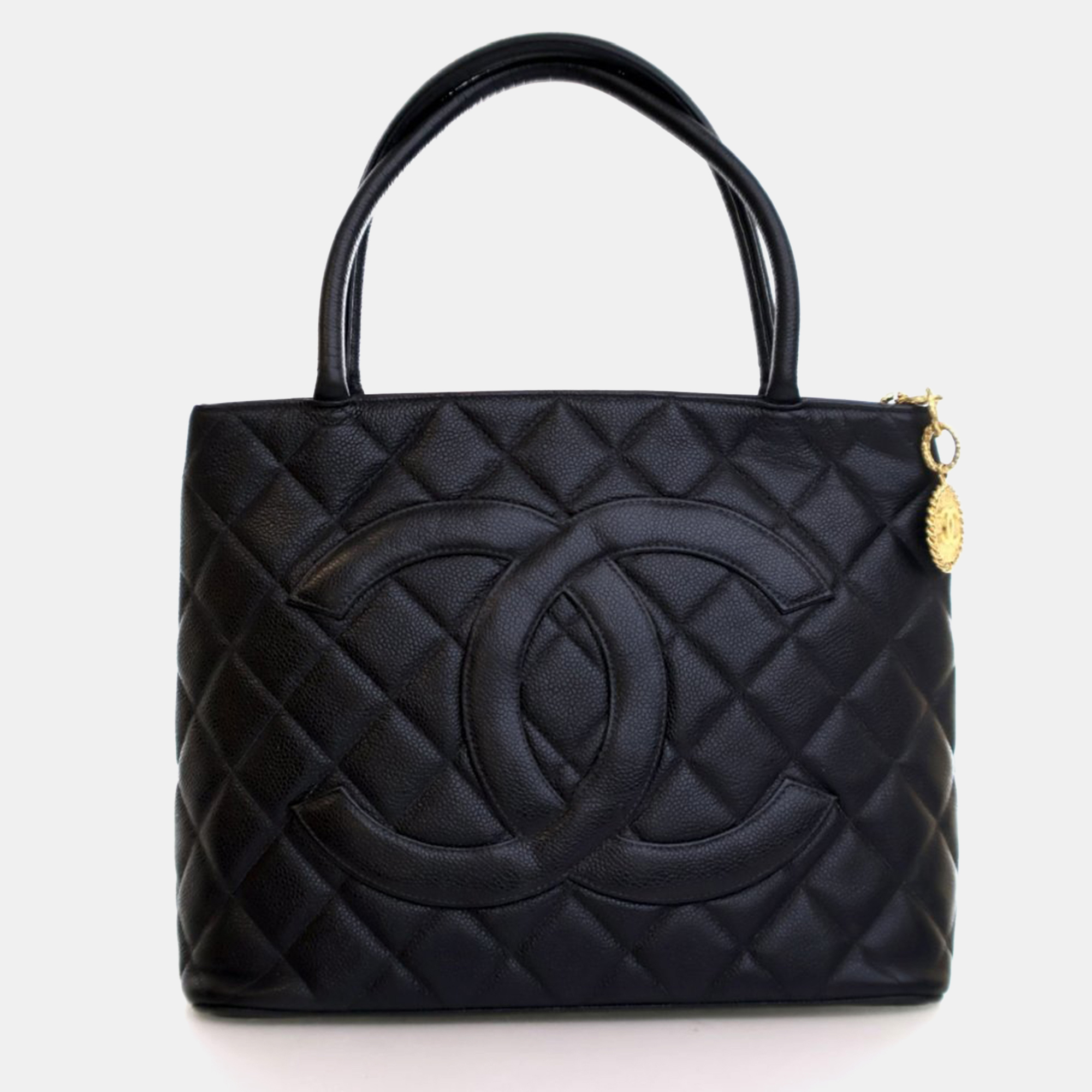 

Chanel Vintage Caviar Medallion Tote, Black