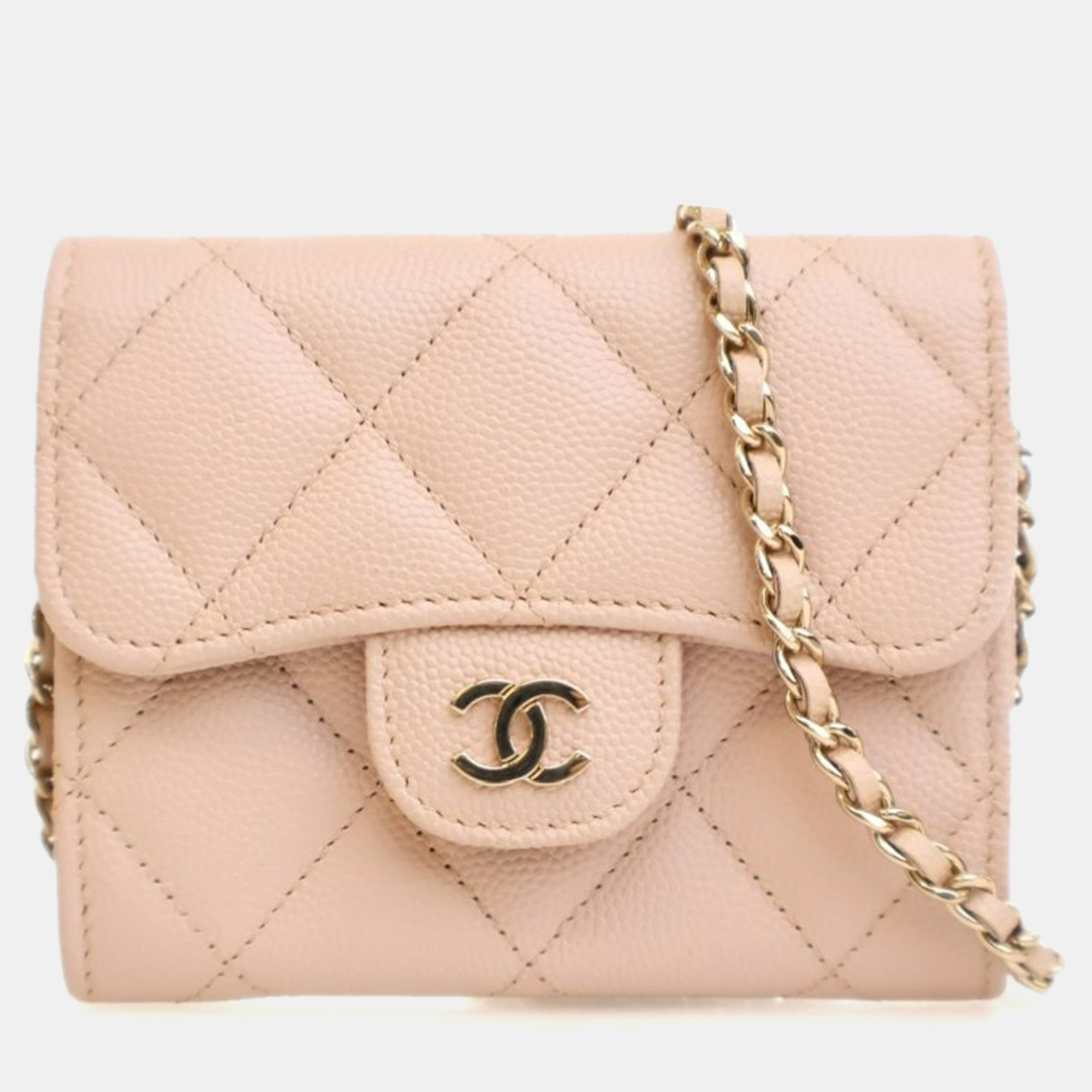 

Chanel Caviar Card Holder On Chain, Pink