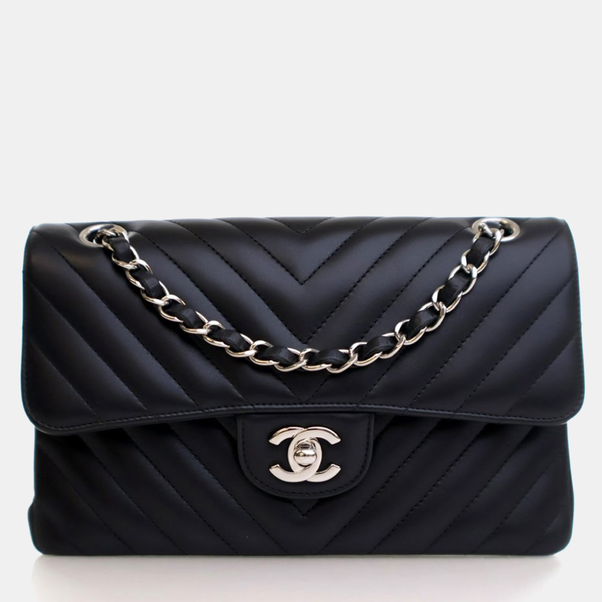 

Chanel Small Black Lambskin Classic Double Flap Bag