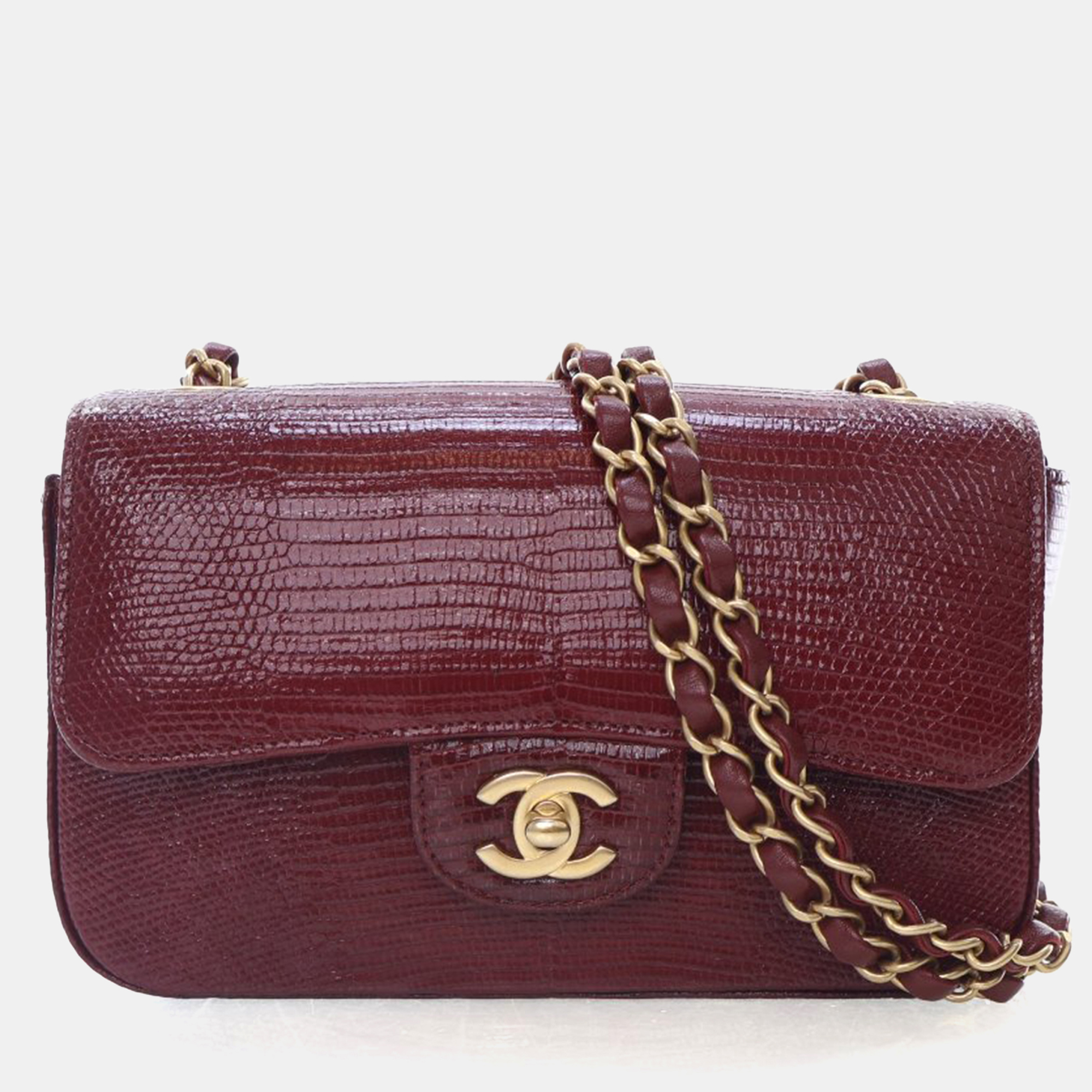 

Chanel Mini Red Lizard Rectangular Classic Flap Bag