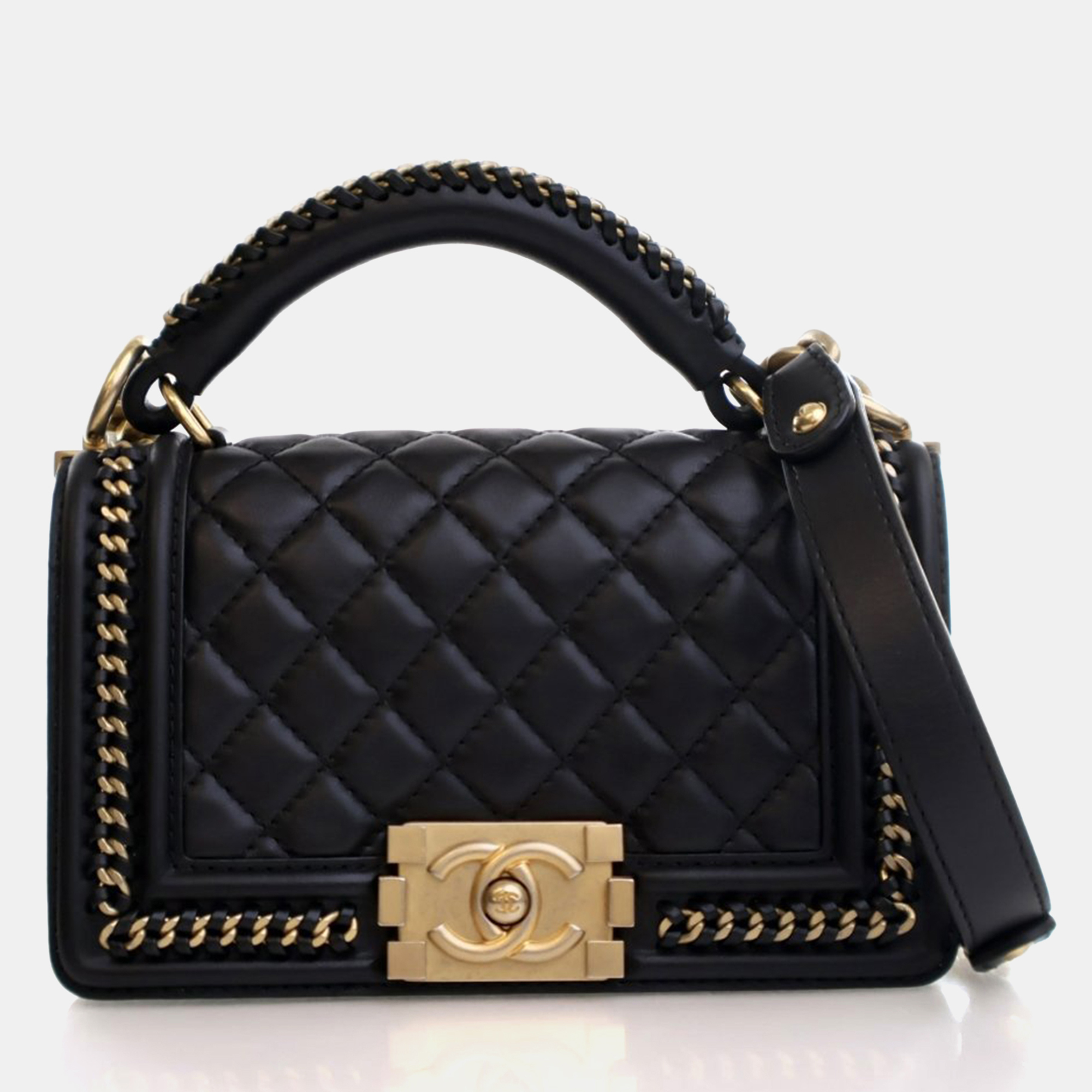 

Chanel Small Black Calfskin Top Handle Boy Bag