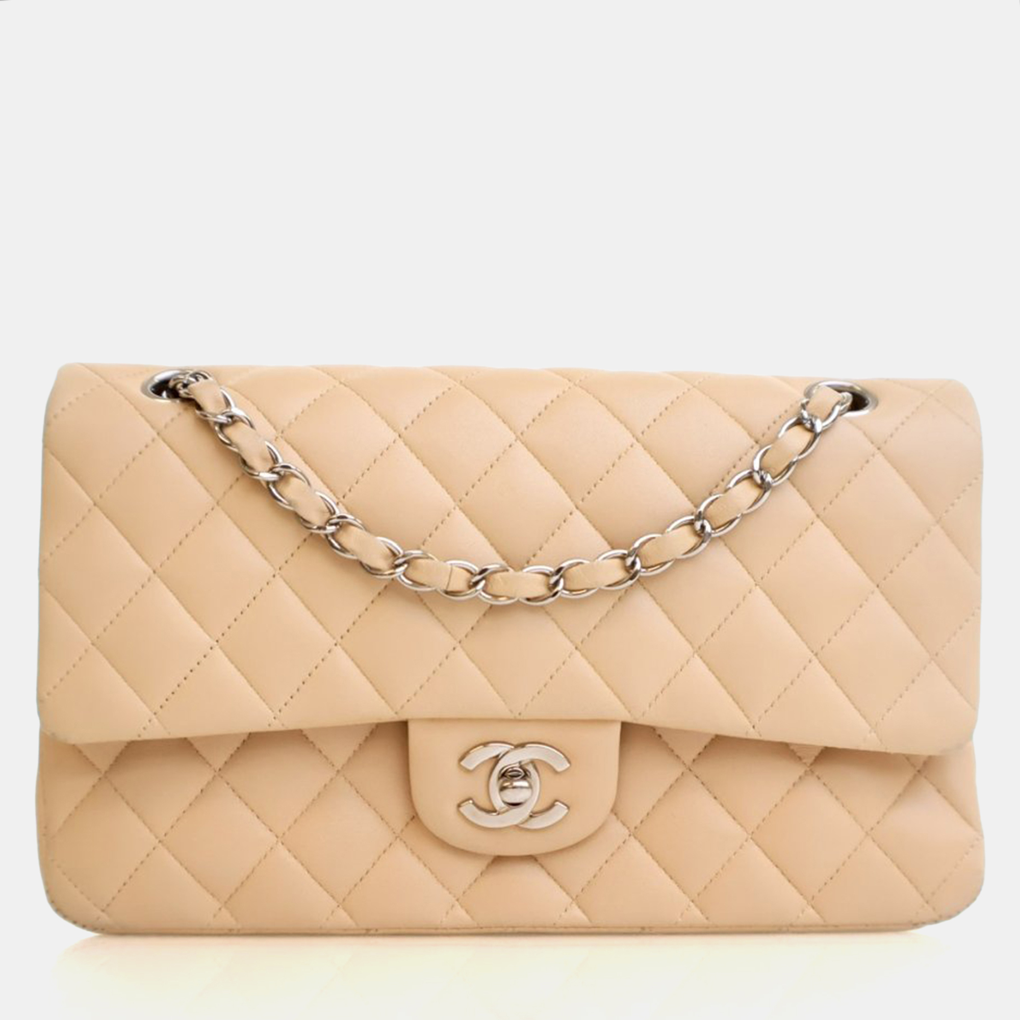

Chanel Medium Beige Lambskin Classic Double Flap Bag