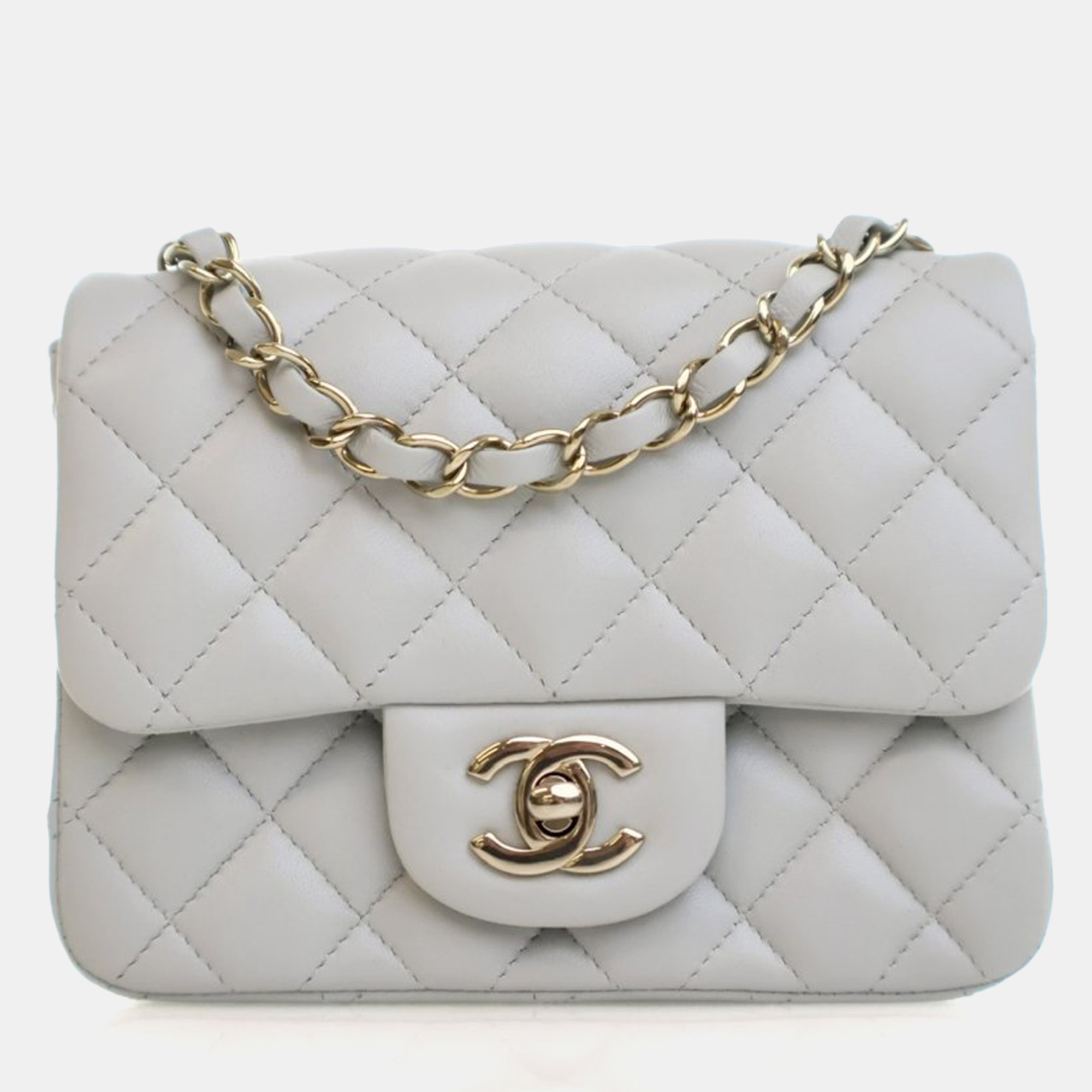 

Chanel Mini Grey Lambskin Square Classic Flap Bag