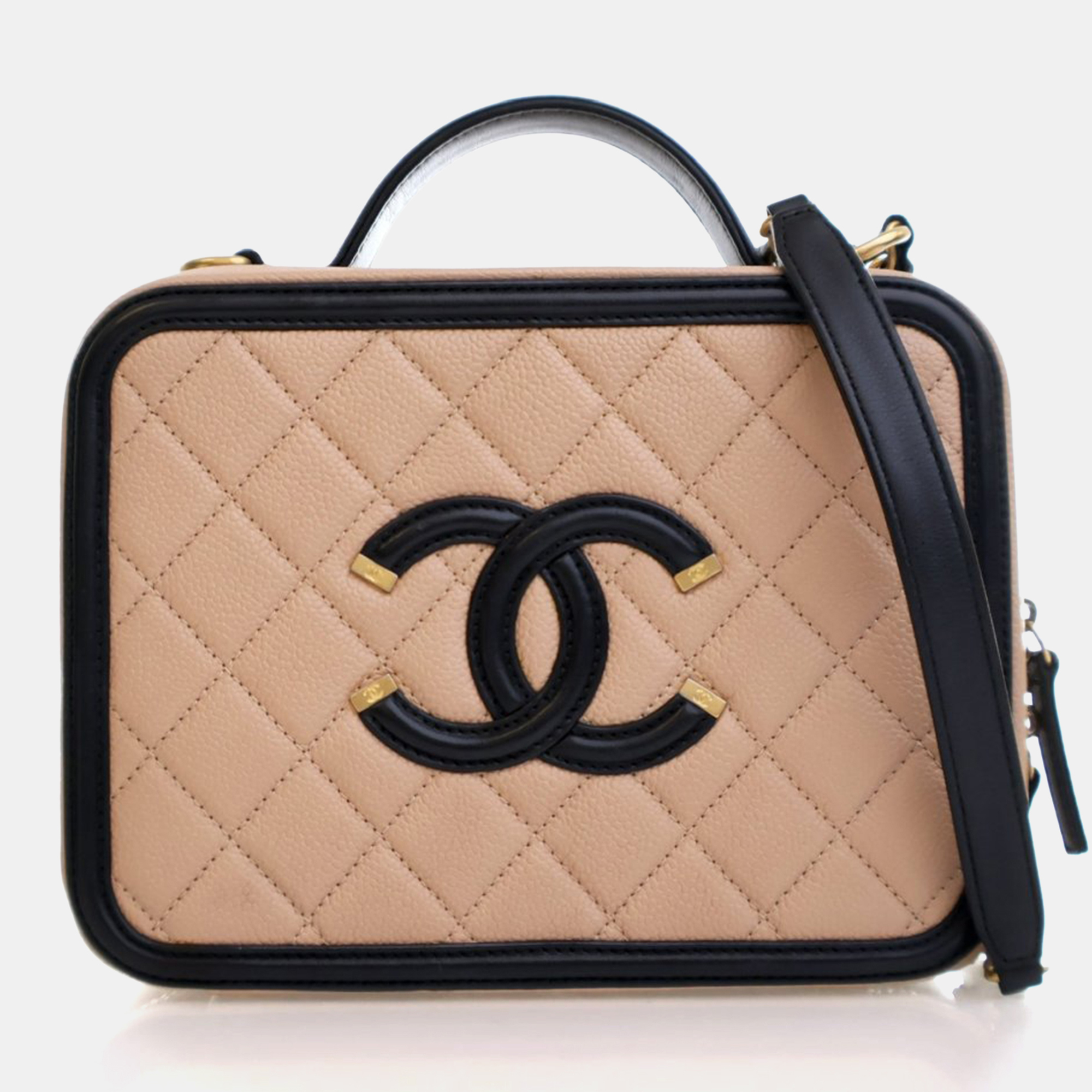 

Chanel Medium Beige/Black Caviar Filigree Vanity Case