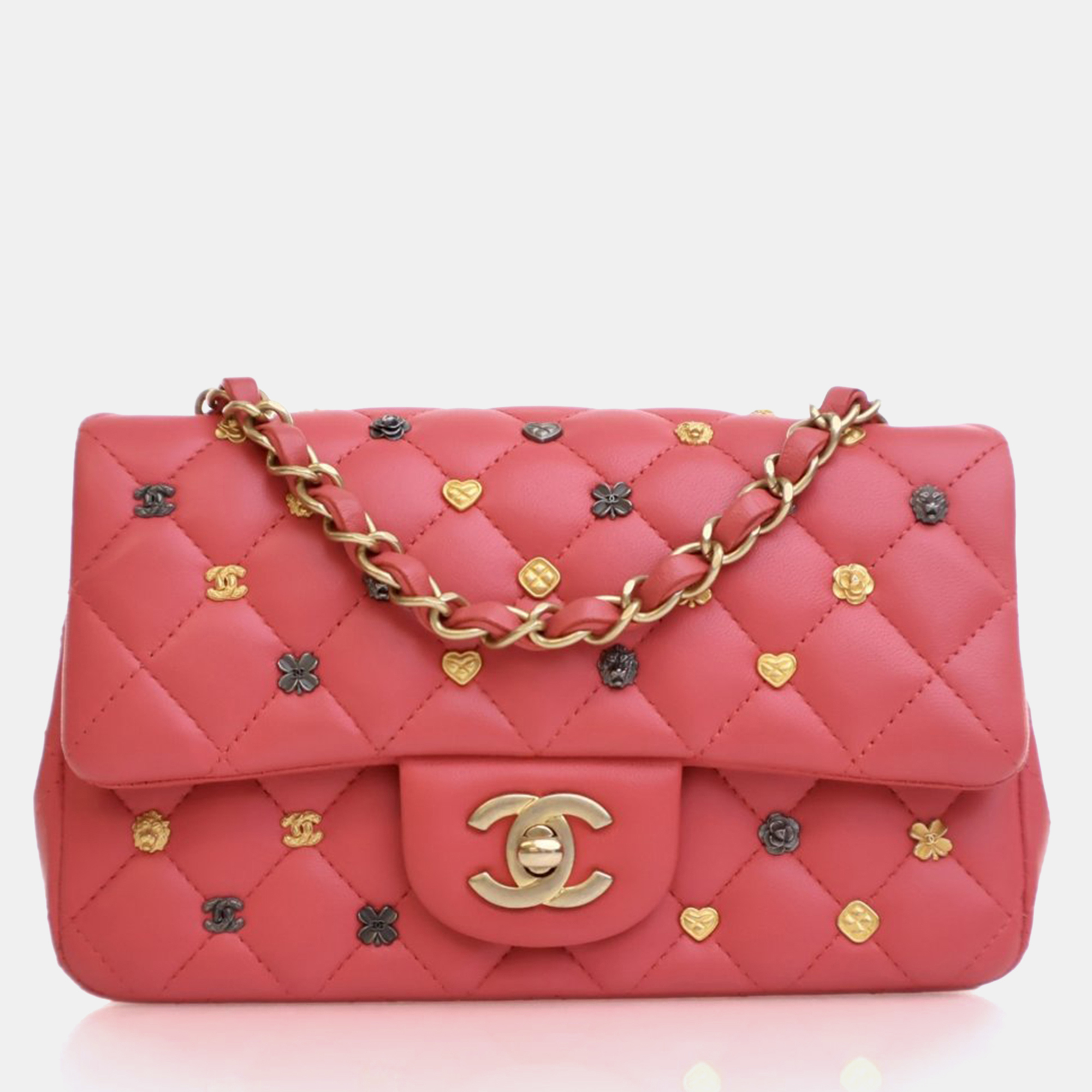 Pre-owned Chanel Mini Pink Lambskin Rectangular Lucky Charms Flap Bag