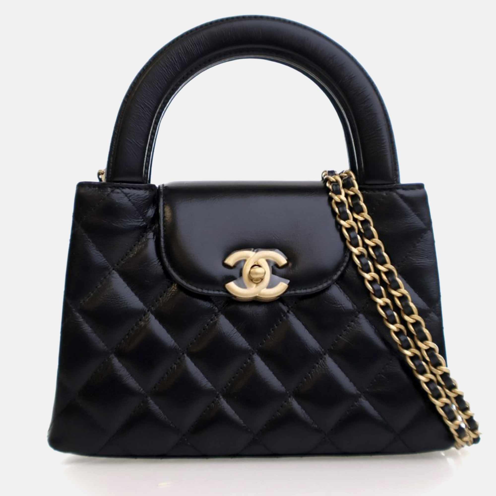 

Chanel Nano Crinkled Black Calfskin Kelly Shopper