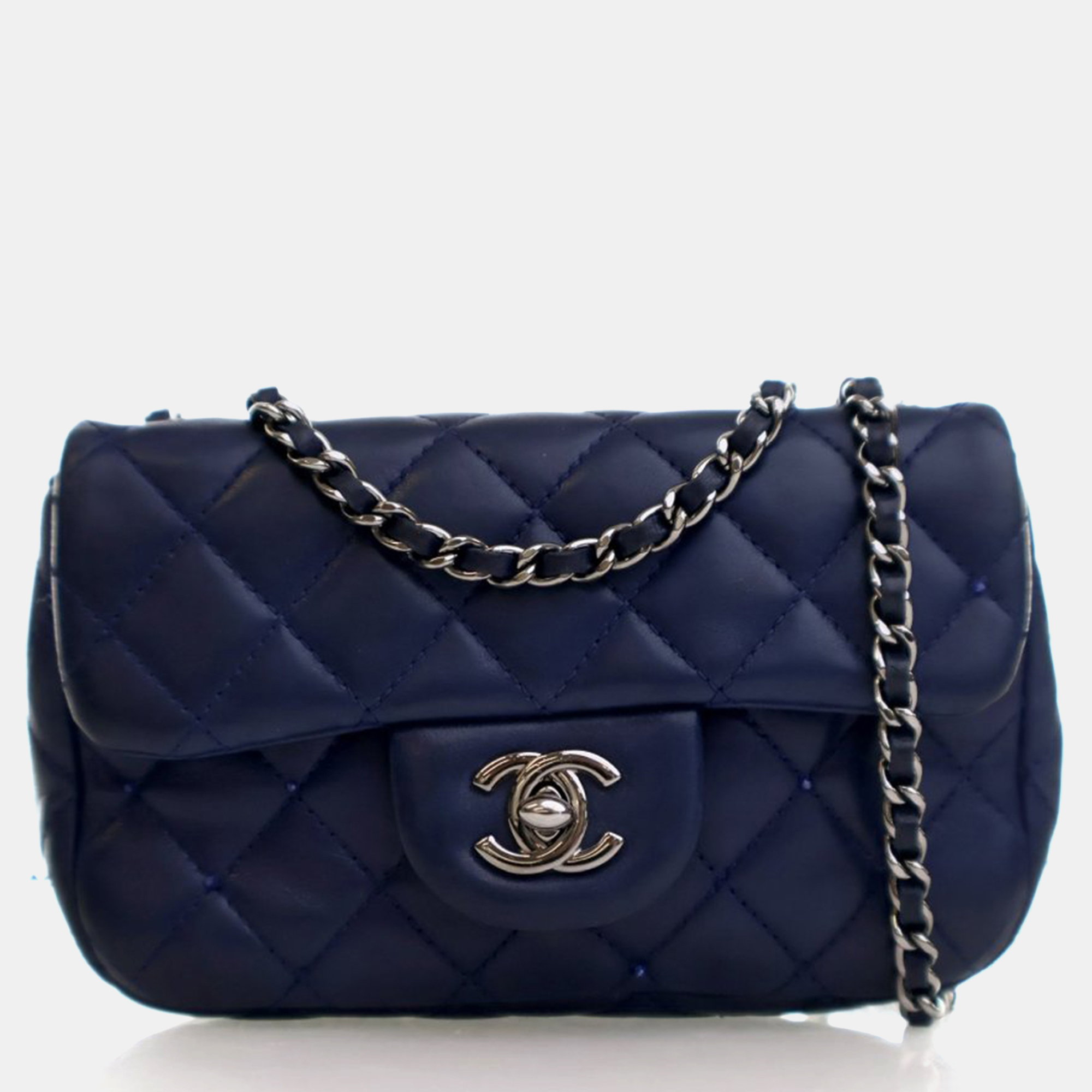 

Chanel Mini Blue Lambskin Crystals Rectangular Flap Bag