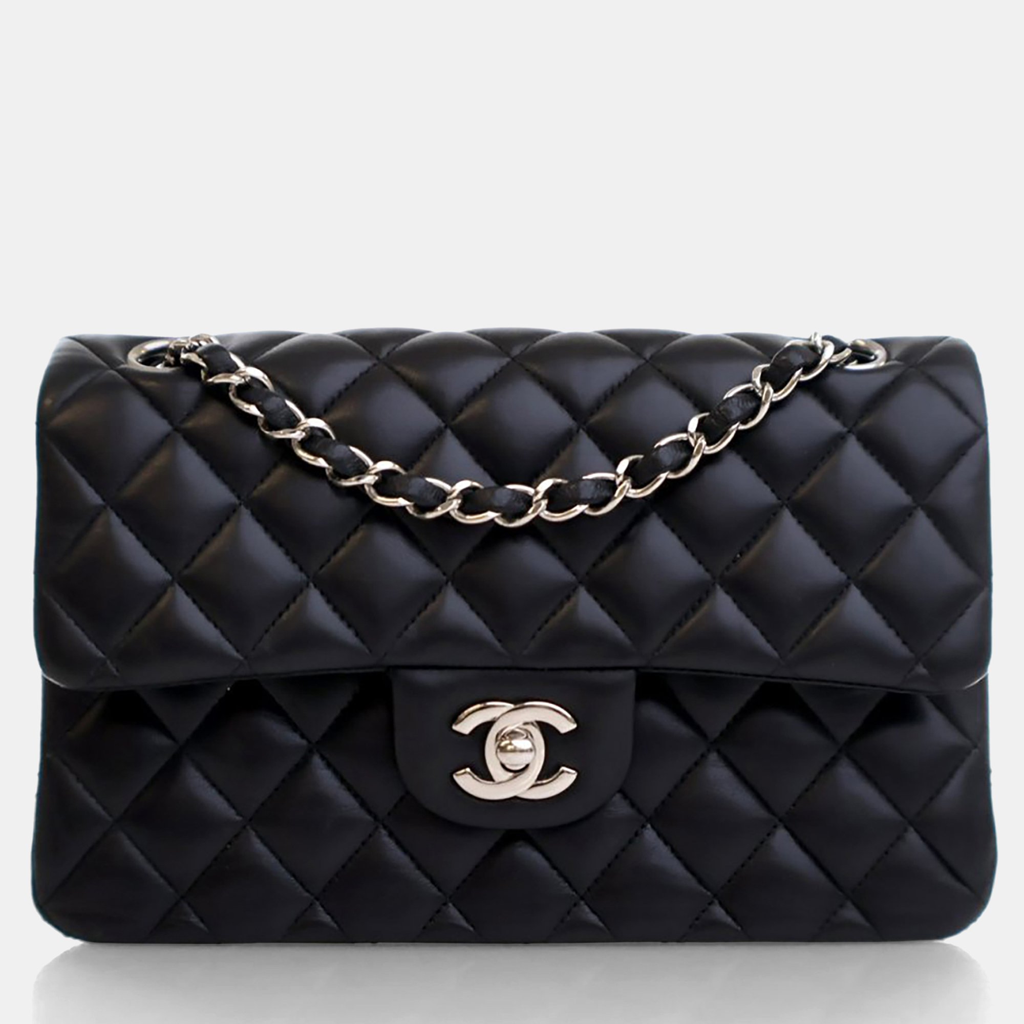 

Chanel Small Black Lambskin Classic Double Flap Bag