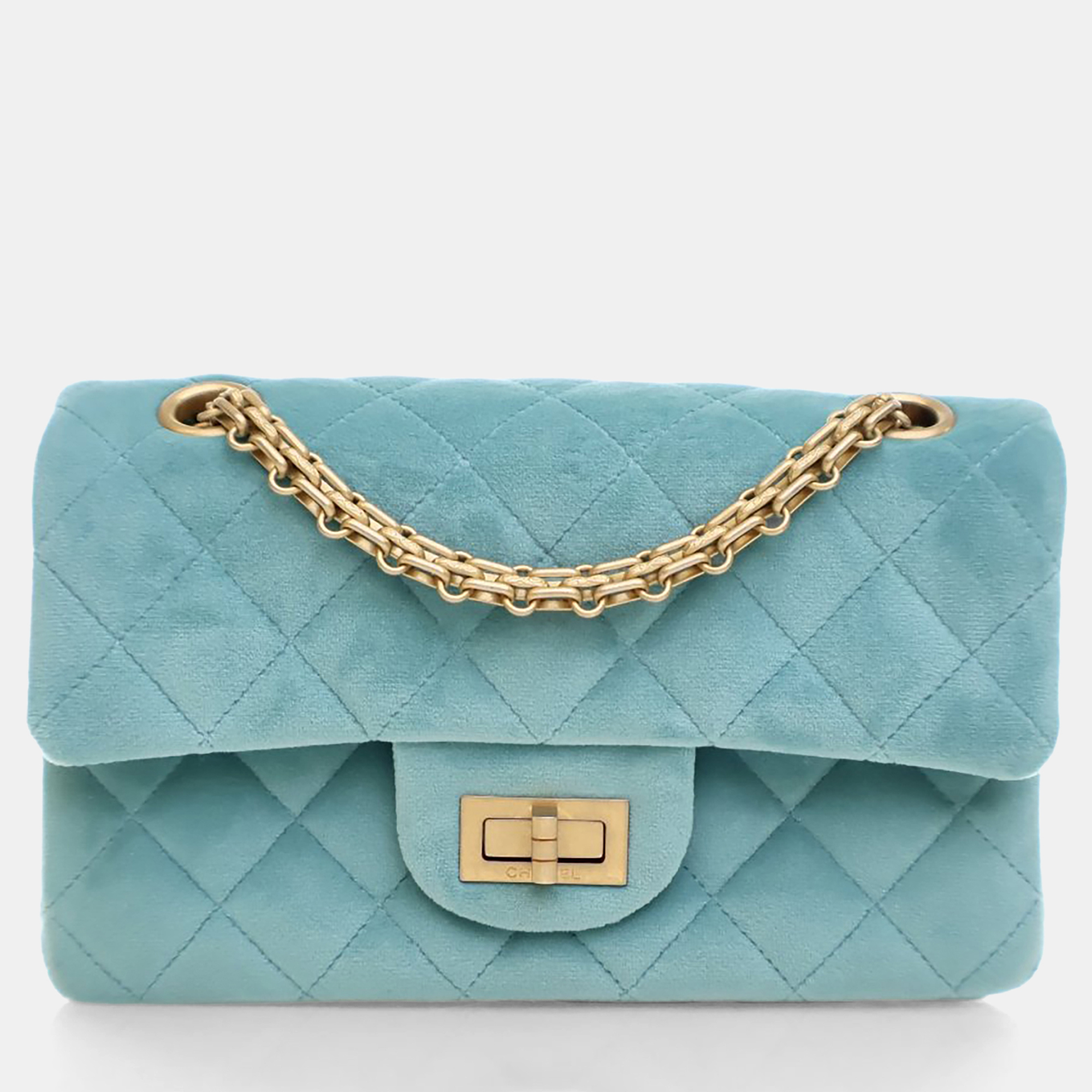 Pre-owned Chanel Mini Blue Velvet Reissue 2.55 Flap Bag 224