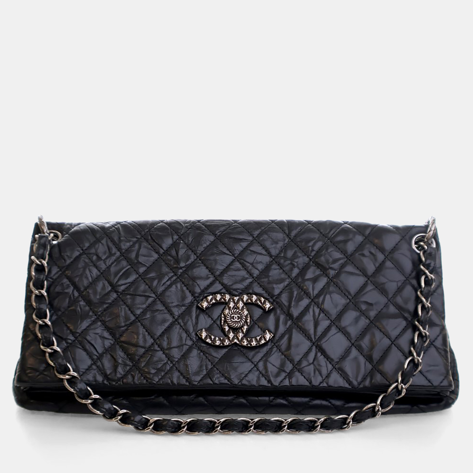 

Chanel Black Aged Calfskin CC Foldover Bag