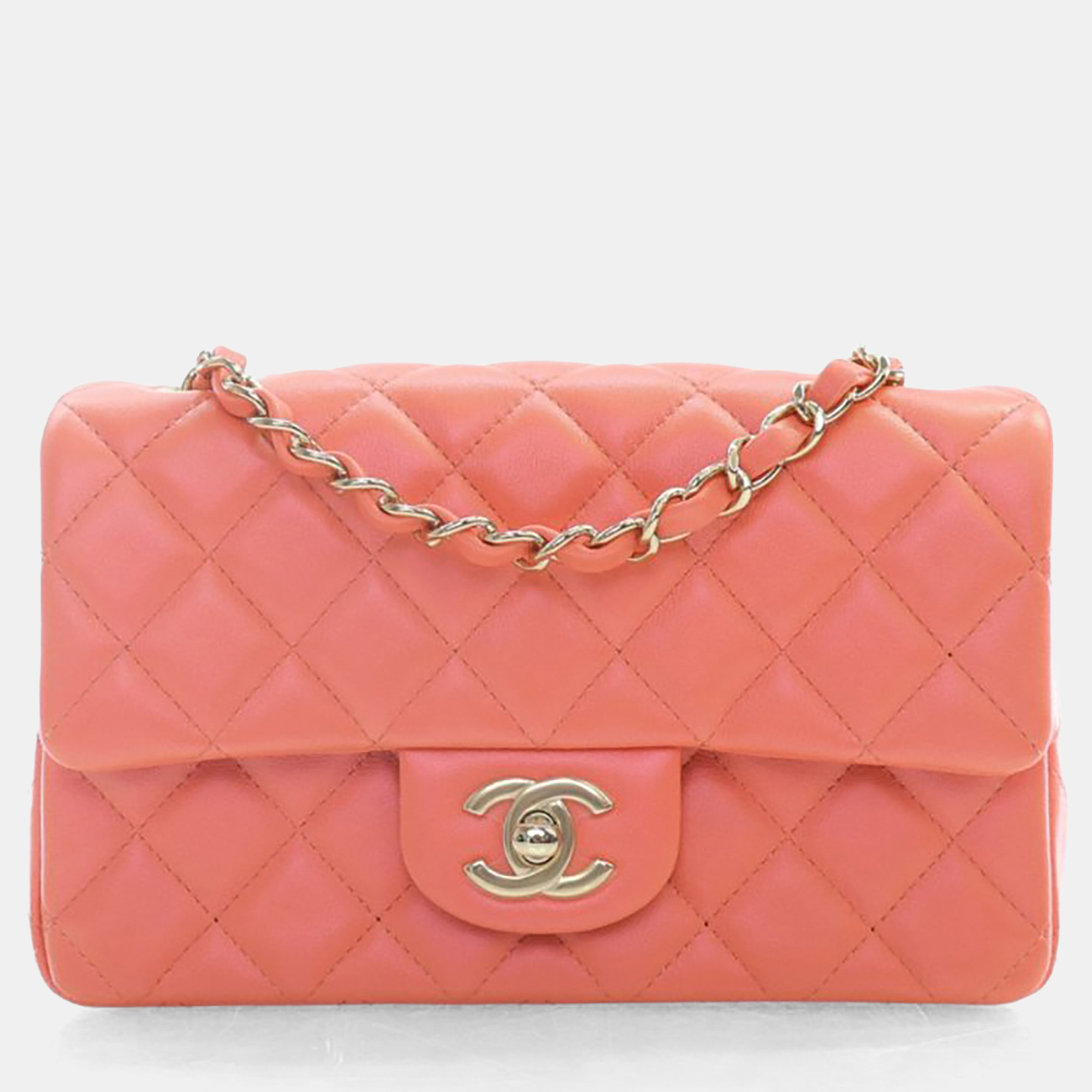 

Chanel Mini Rose Pink Lambskin Rectangular Classic Flap Bag