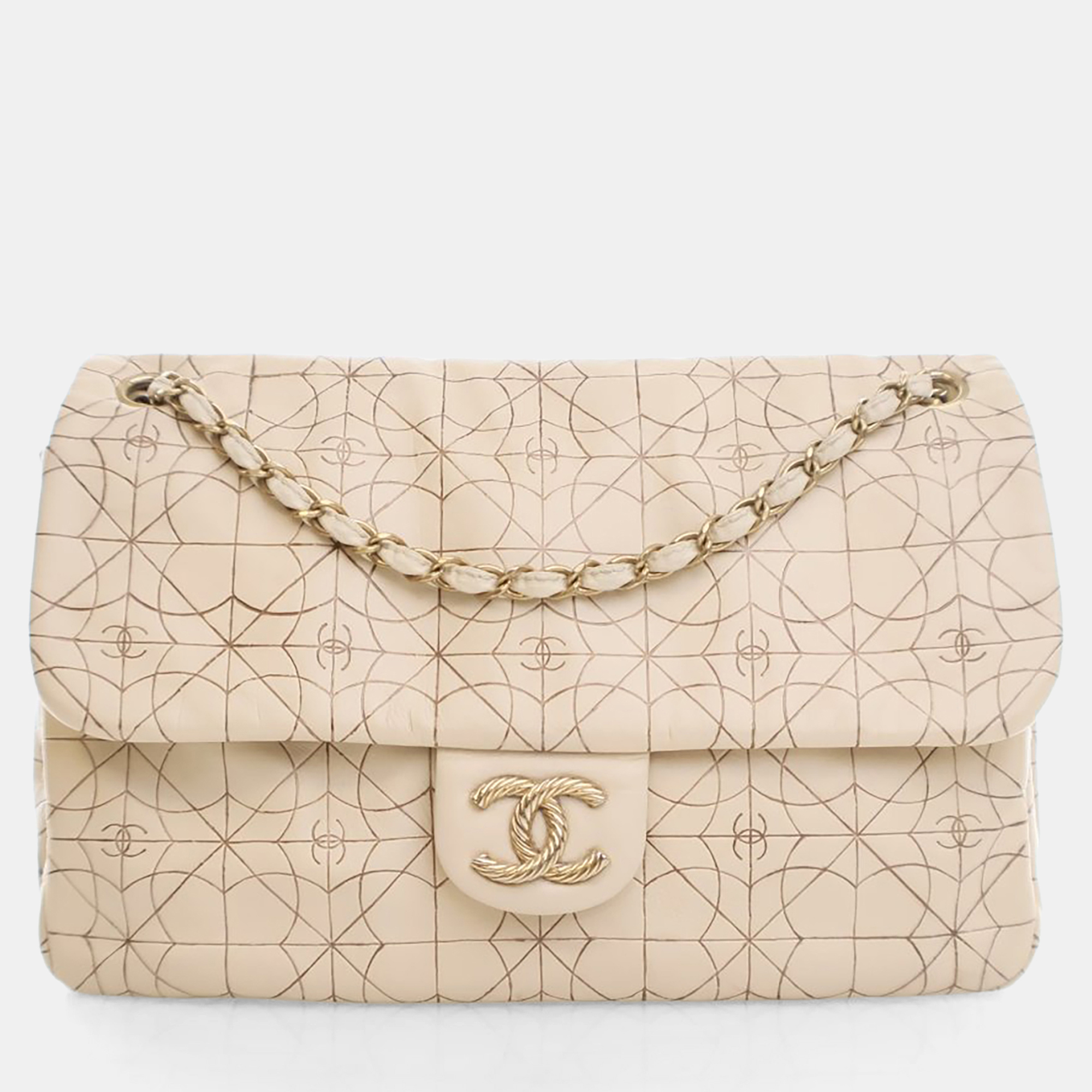 

Chanel Paris-Moscou Calfskin Classic Single Flap Bag, Beige