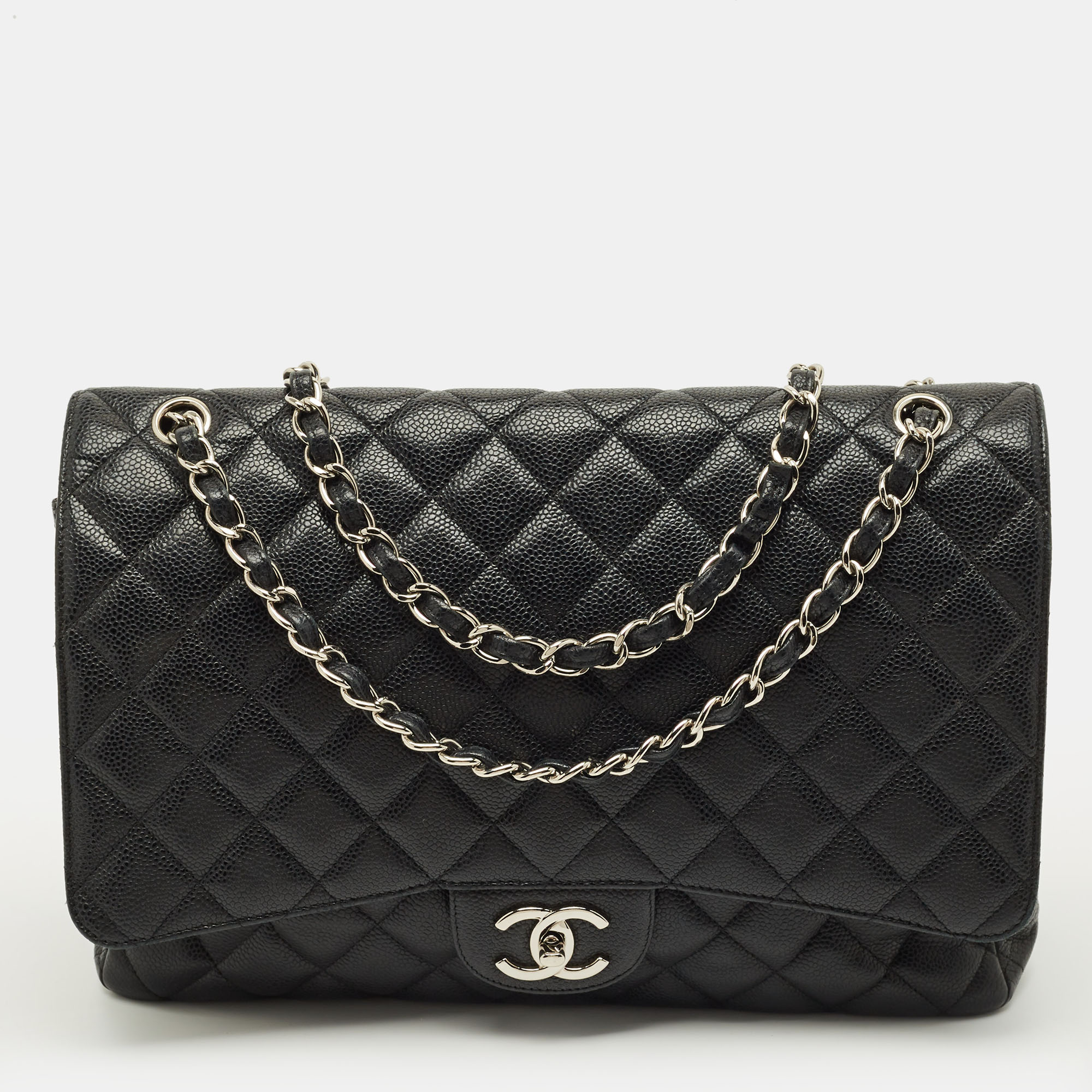 

Chanel Classic Maxi Black Quilted Caviar Leather Double Flap Bag