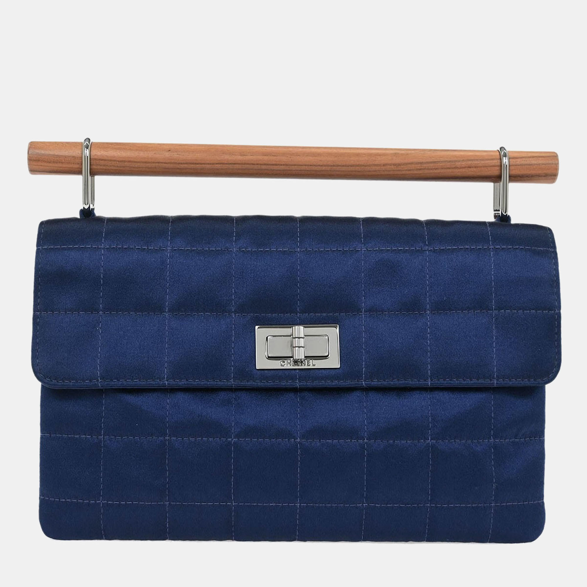 

Chanel Navy Satin Mademoiselle Lock Choco Bar Handbag, Navy blue