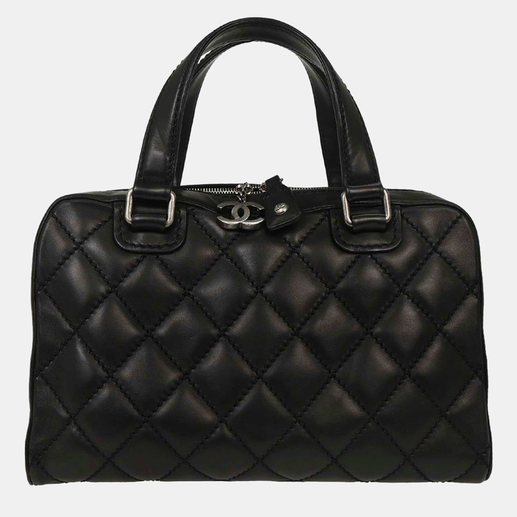 Pre-owned Chanel Black Calfskin Wild Stitch Top Handle Handbag