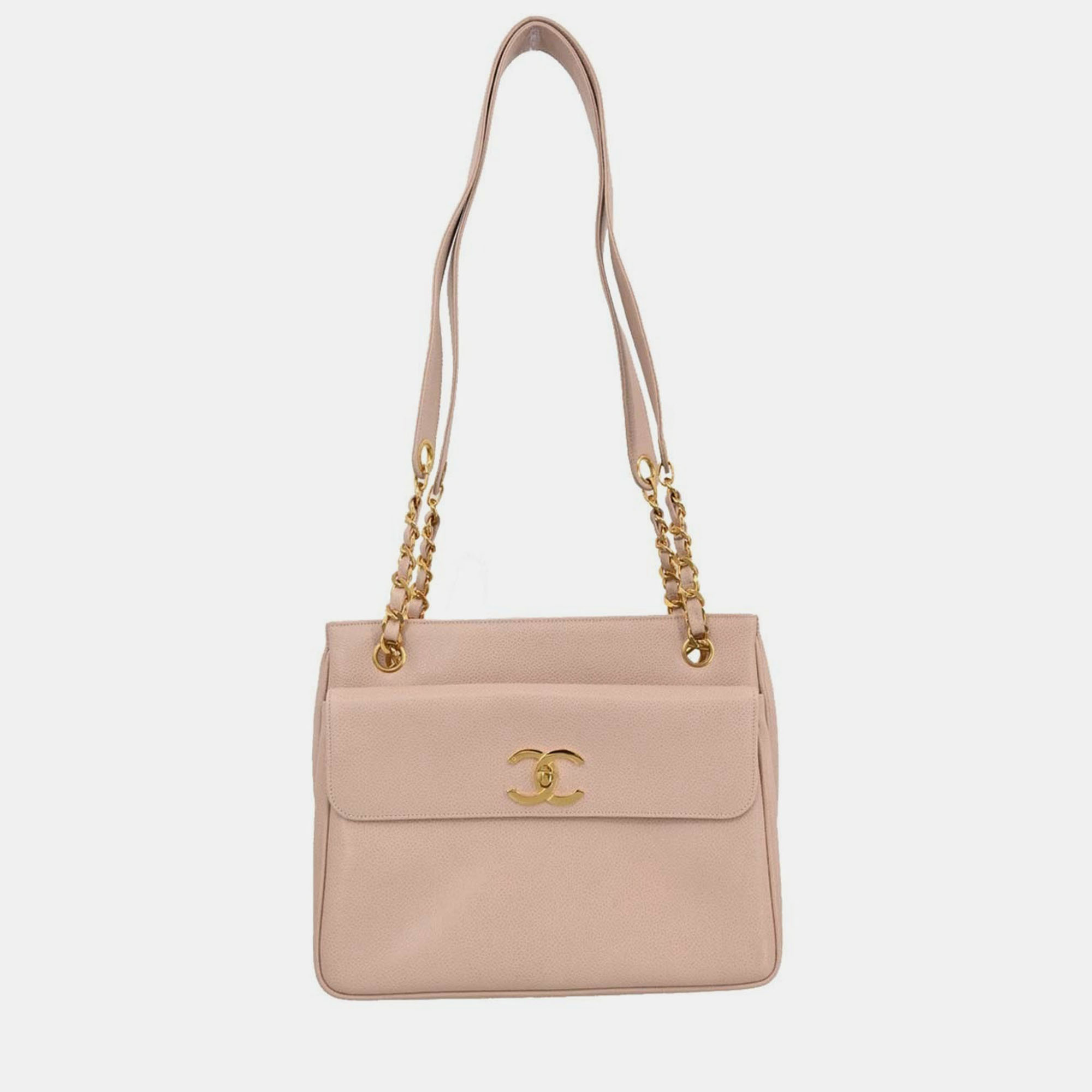 Click to view more detailed imagery on our partner's website Pre-owned Chanel Light Pink Calfskin Tote Shoulder Bag