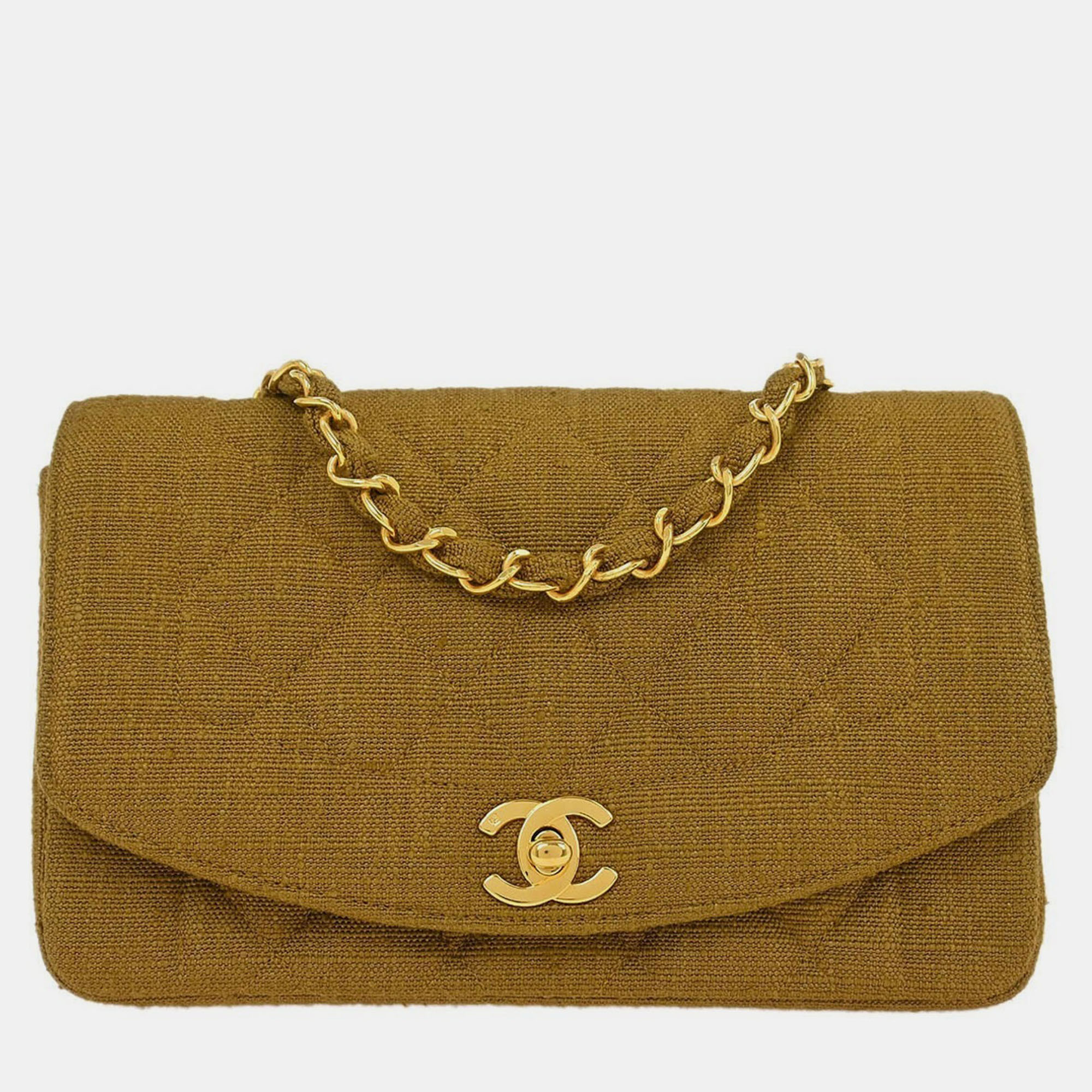 Click to view more detailed imagery on our partner's website Pre-owned Chanel Brown Linen Small Diana Shoulder Bag