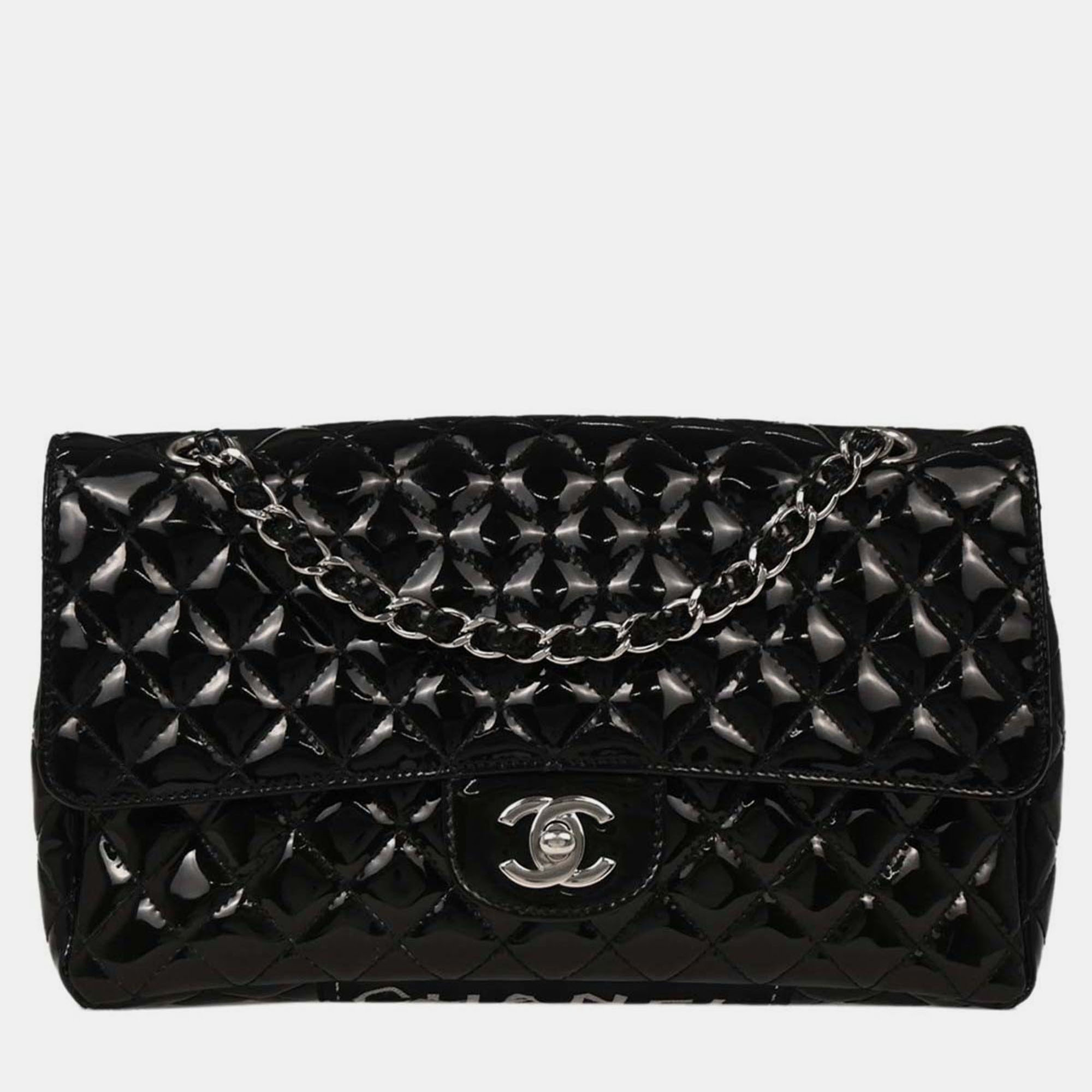 Pre-owned Chanel Black Patent Leather Secret Label Single Flap Shoulder Bag