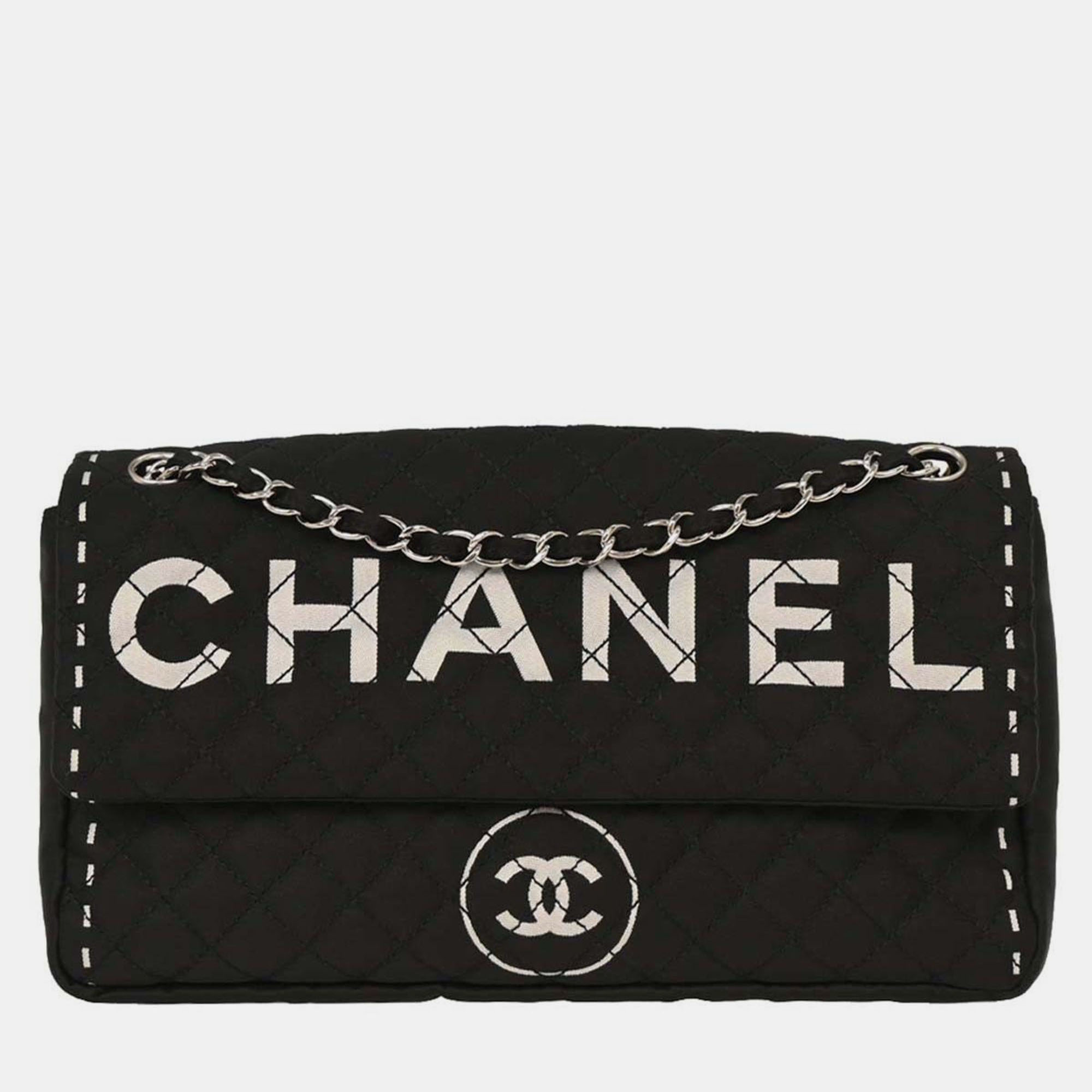 Pre-owned Chanel Black Satin Straight Flap Shoulder Bag
