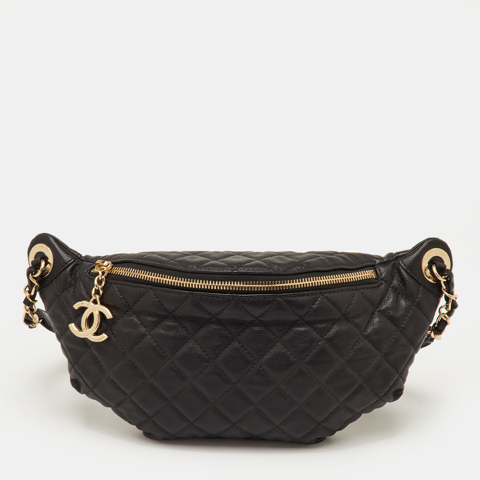

Chanel Me Up Black Quilted Caviar Leather Waistbelt Bag