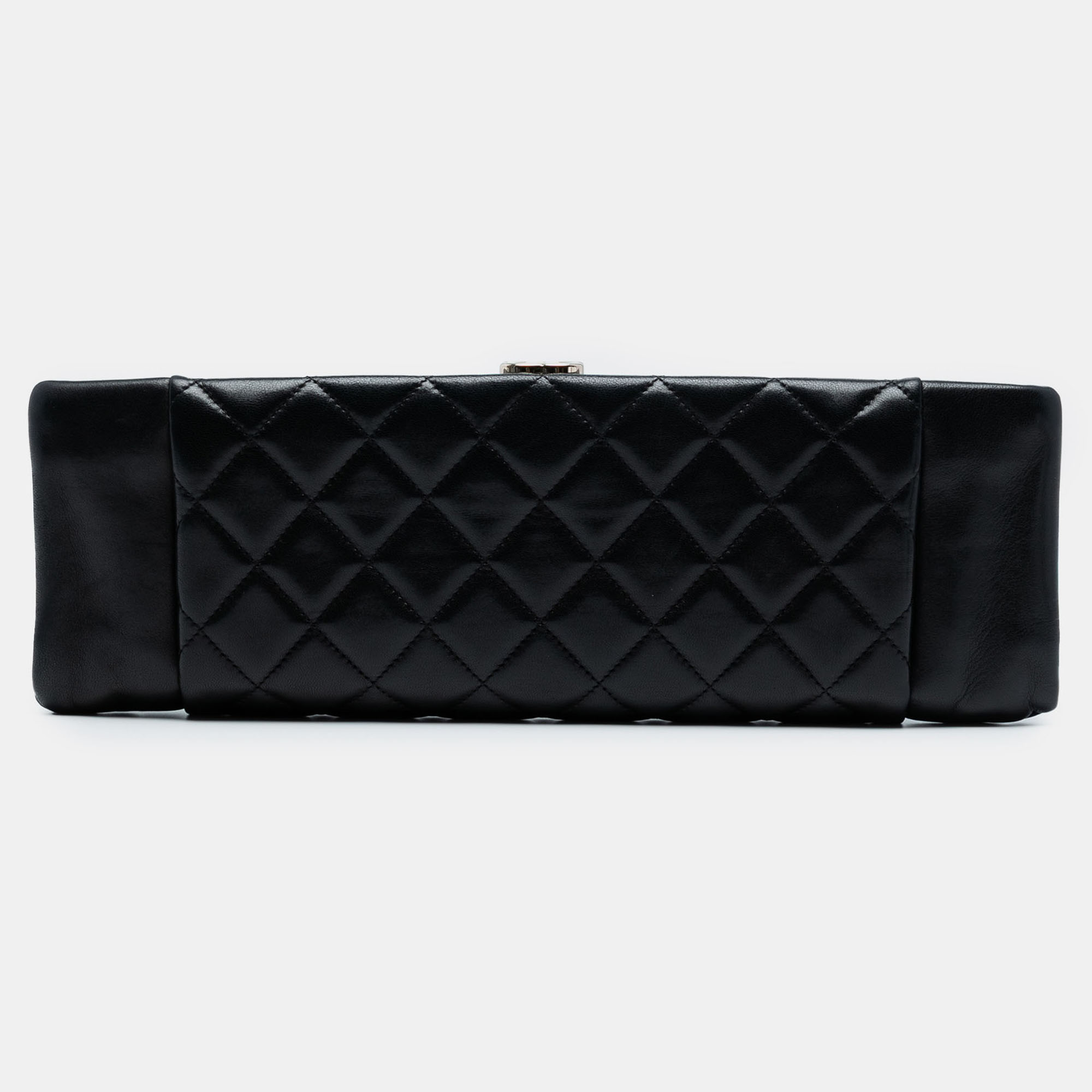 Pre-owned Chanel Black Cc Quilted Lambskin Pleated Frame Clutch