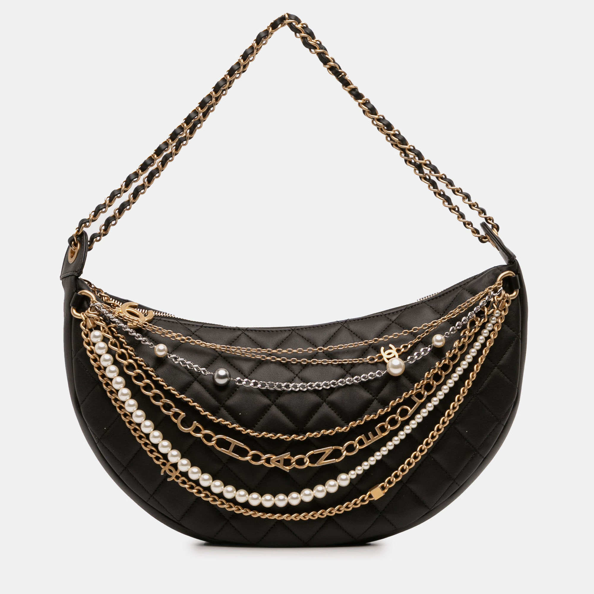 

Chanel Black Quilted Lambskin All About Chains Hobo