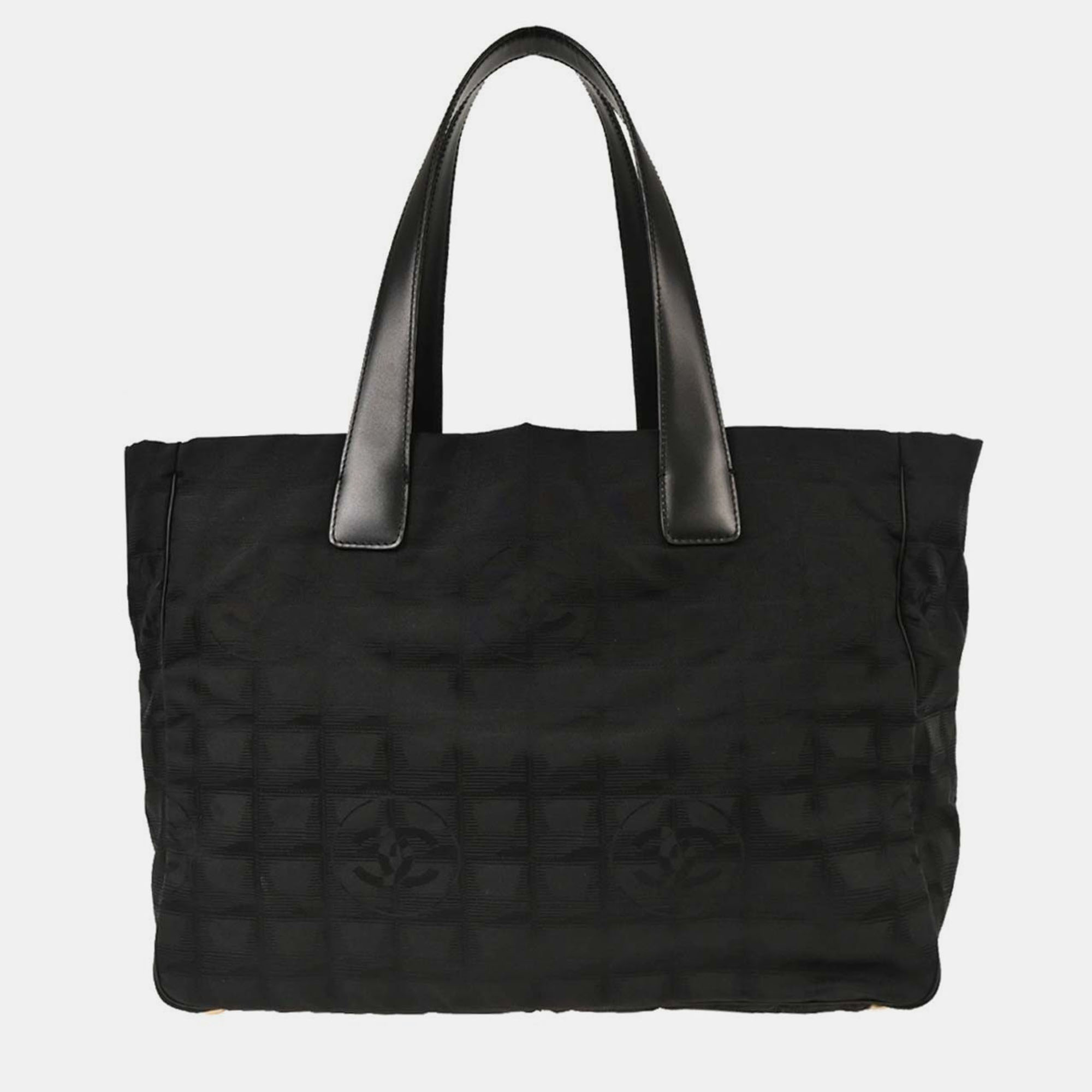 Pre-owned Chanel Black Jacquard Nylon Travel Line Tote Handbag