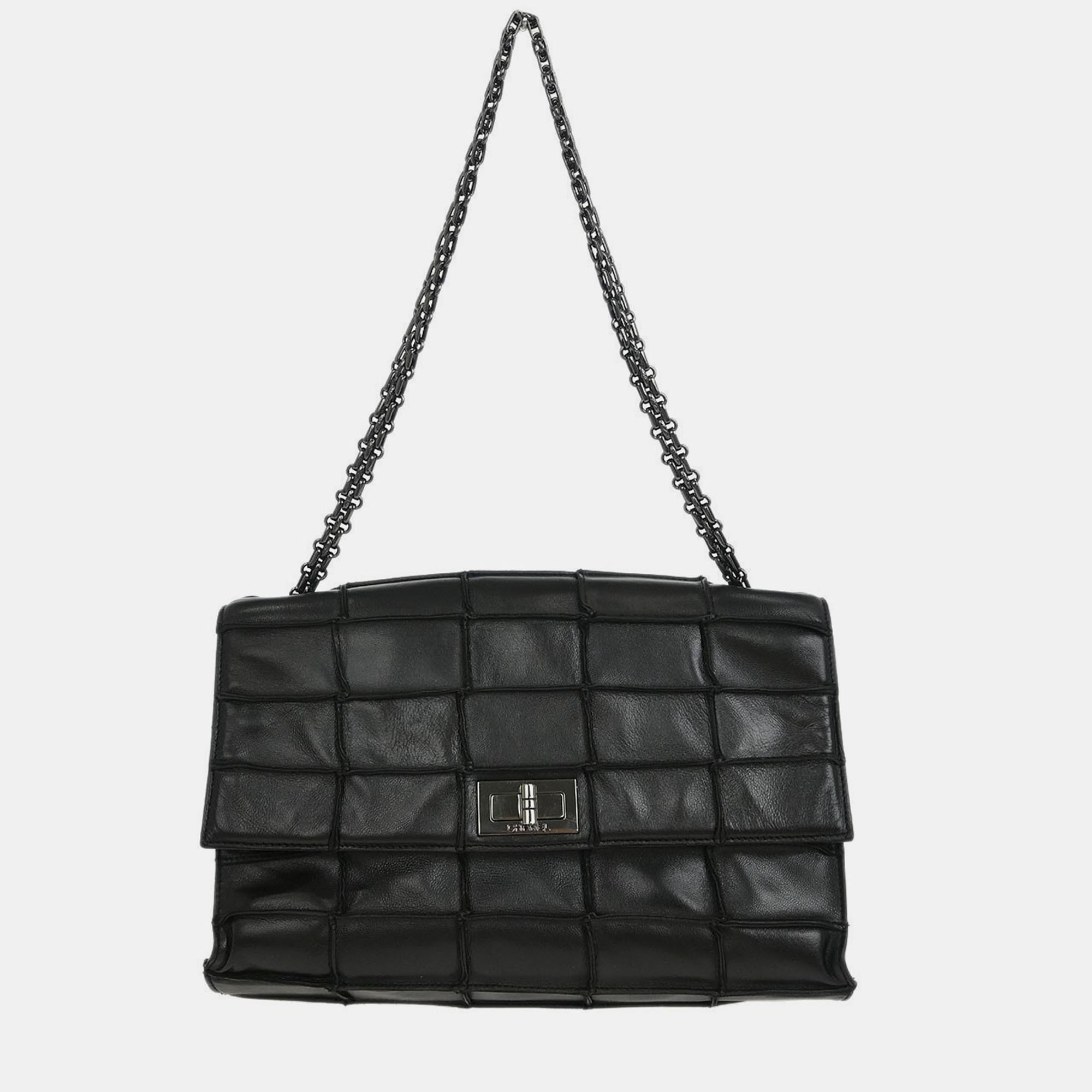 

Chanel Black Calfskin Choco Bar Mademoiselle Lock Handbag