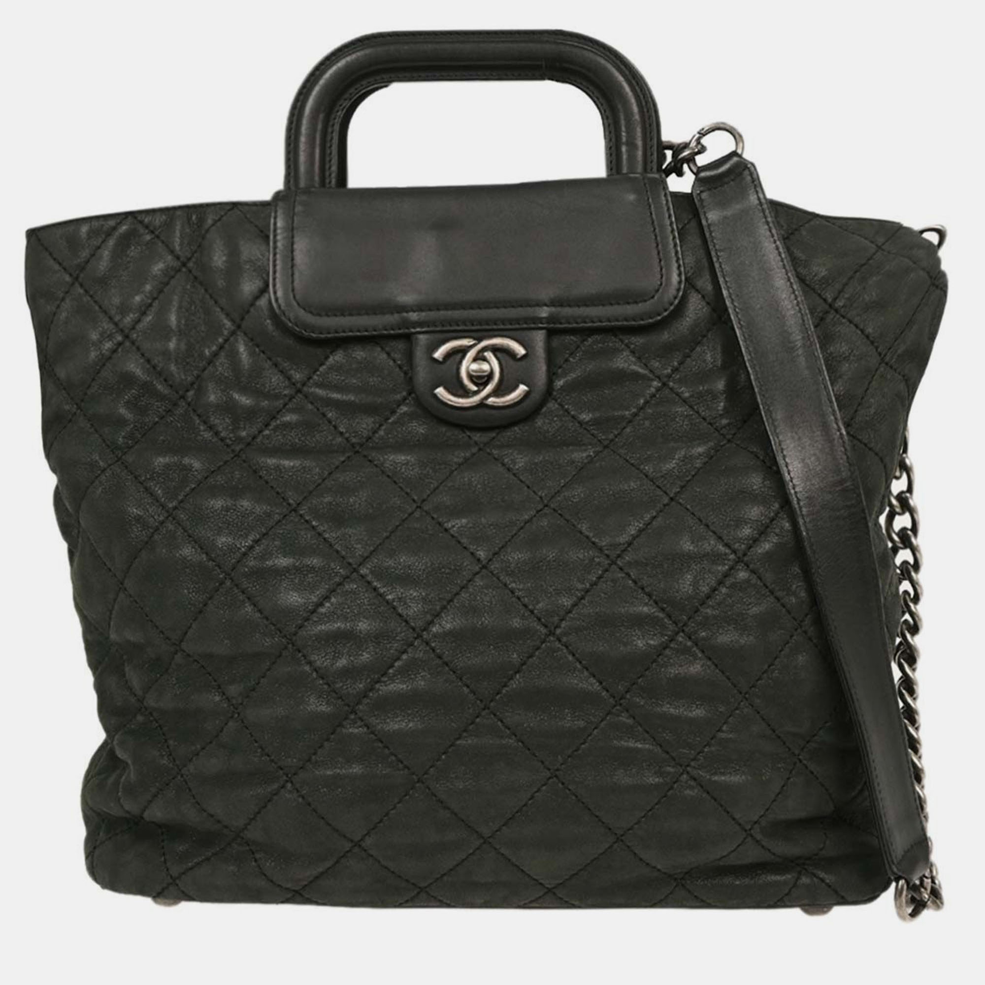 Pre-owned Chanel Black Iridescent Calfskin In The Mix Shopping Tote