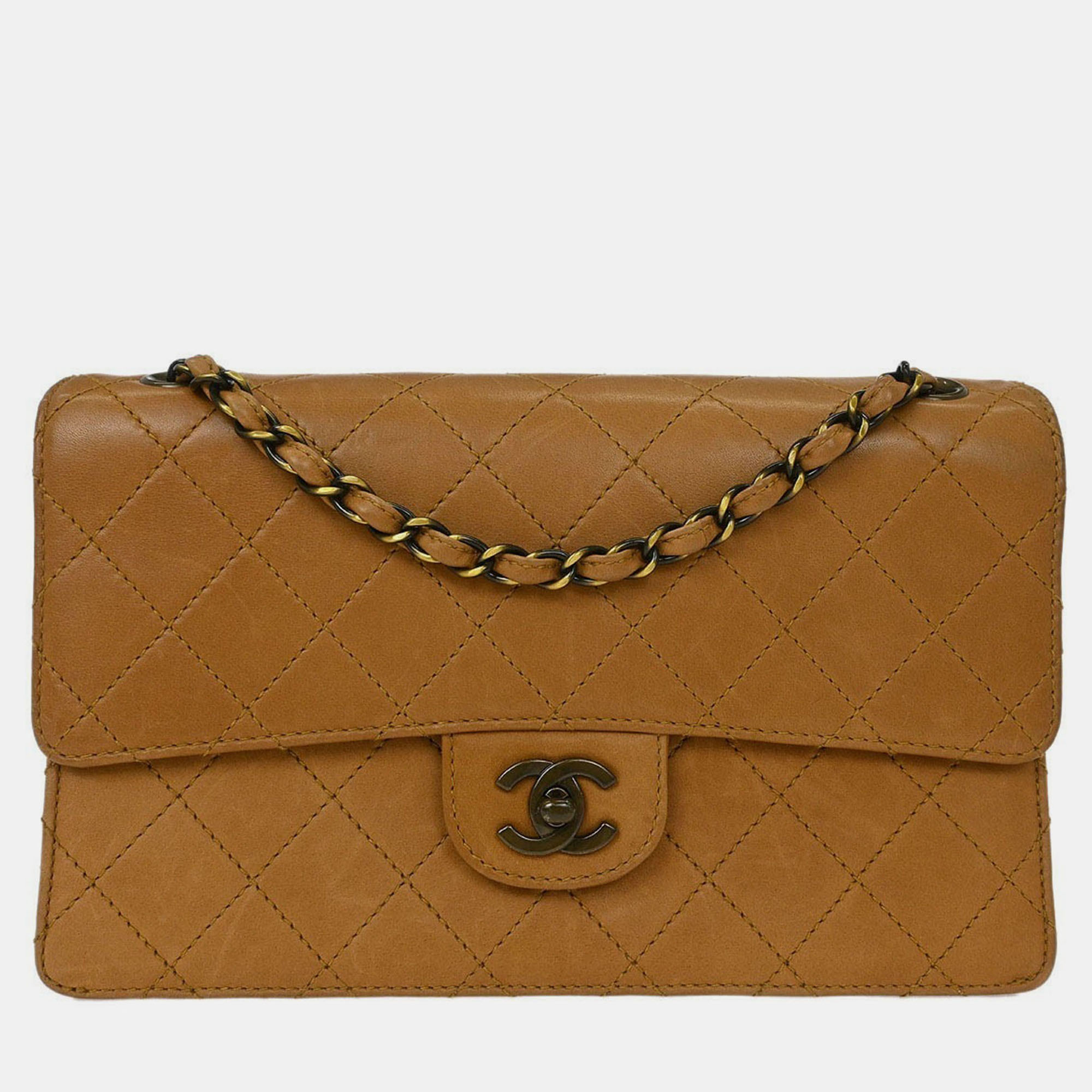 

Chanel Brown Calfskin Medium Single Flap Shoulder Bag