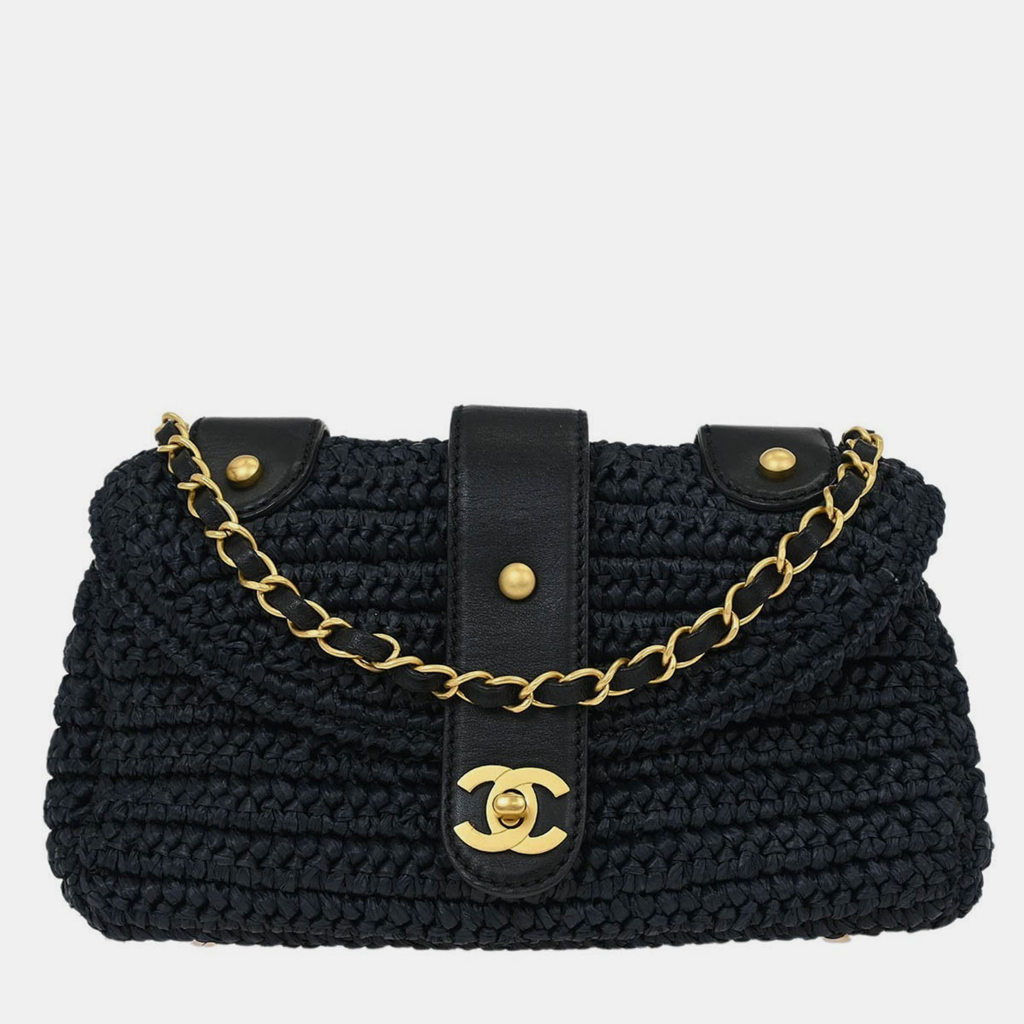 

Chanel Black Straw Shoulder Bag