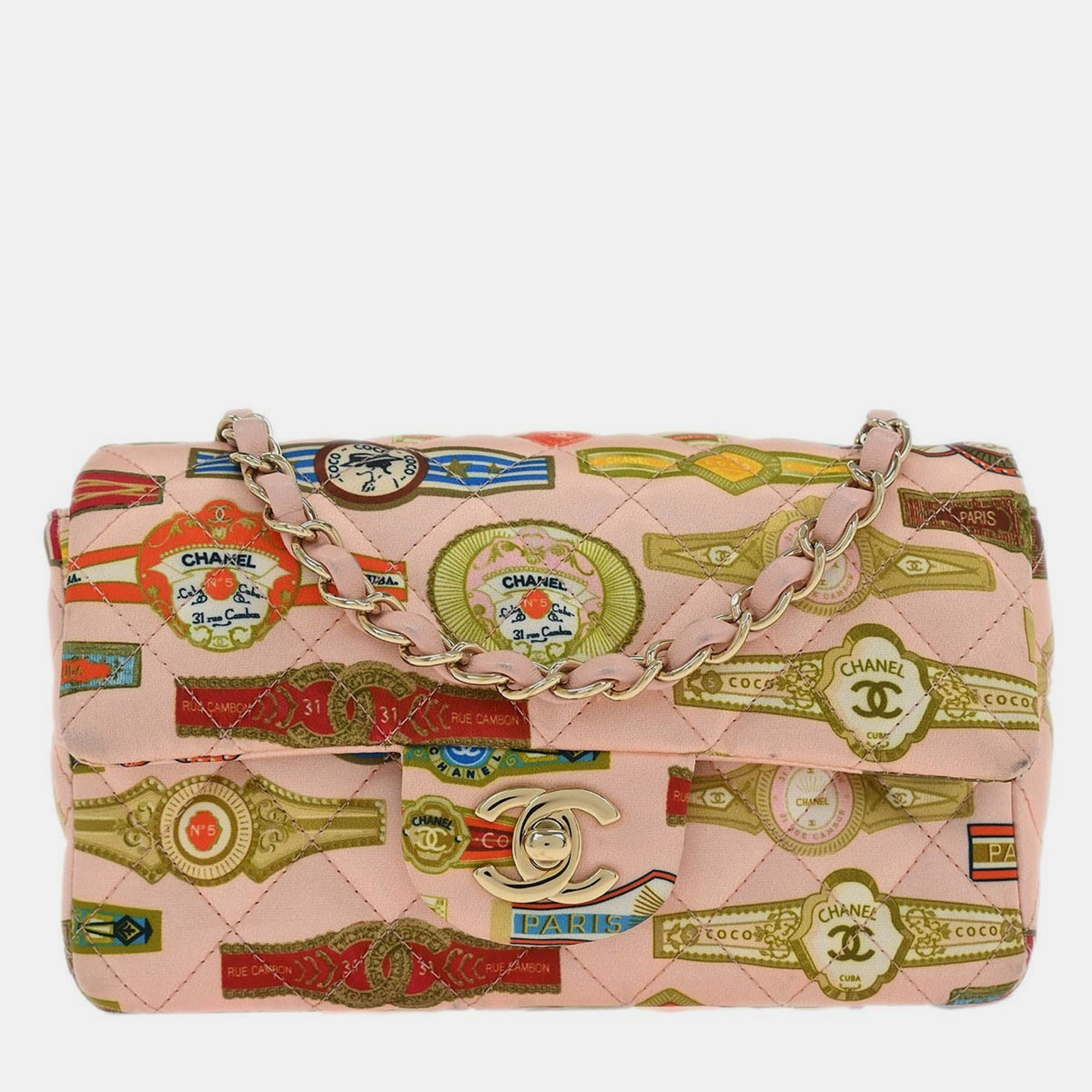 

Chanel Pink Satin Cuba Cigare Print Shoulder Bag