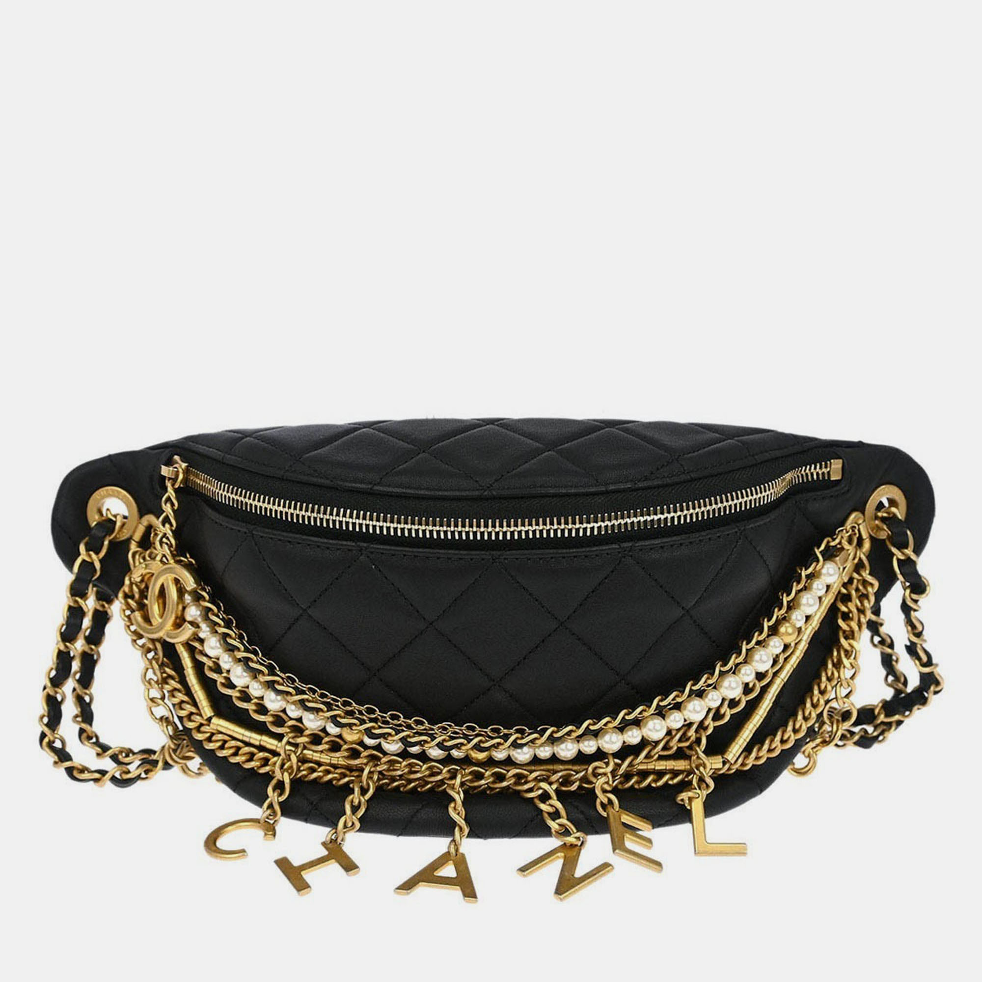 

Chanel Black Calfskin All About Chains Bum Bag
