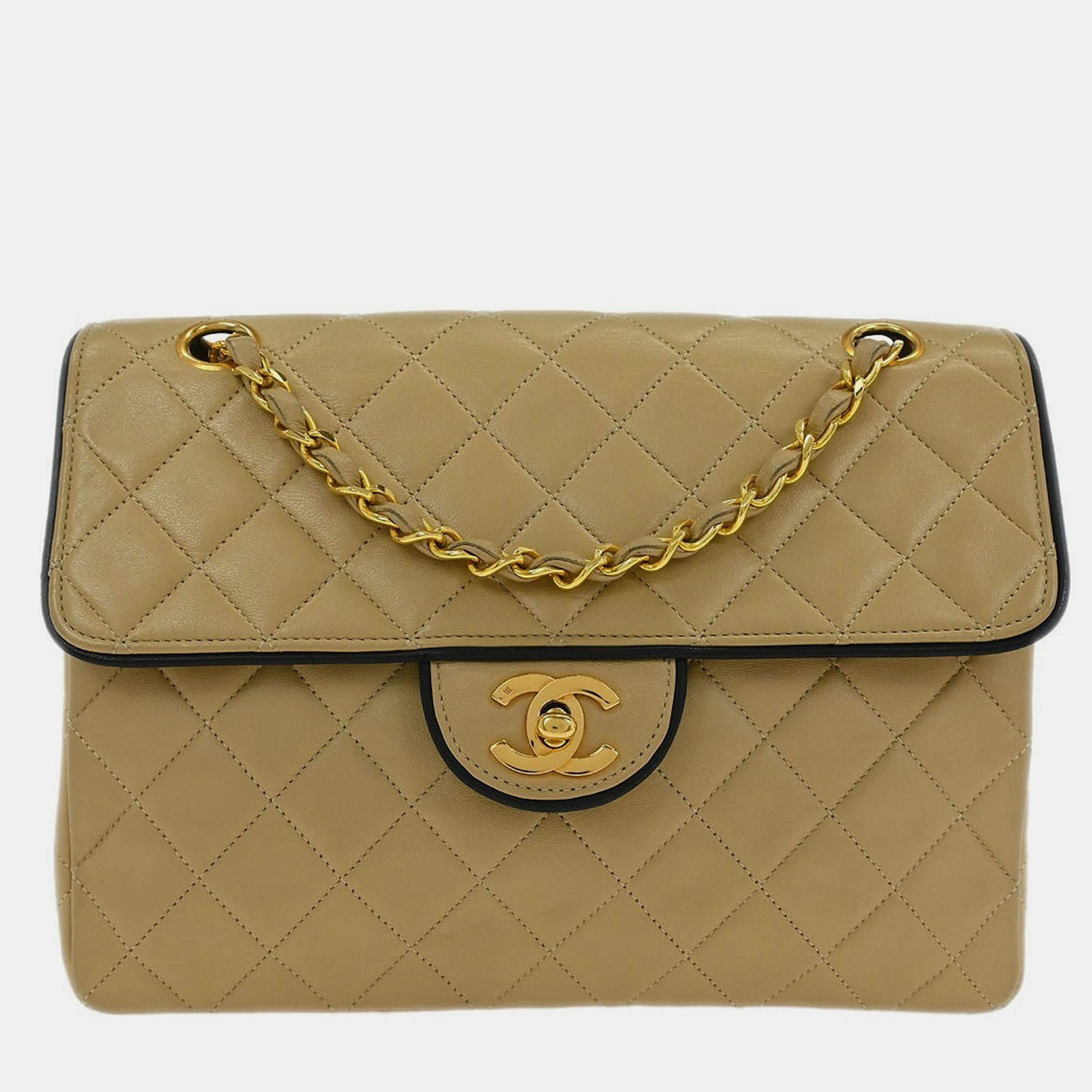 

Chanel Beige Lambskin Single Flap Shoulder Bag